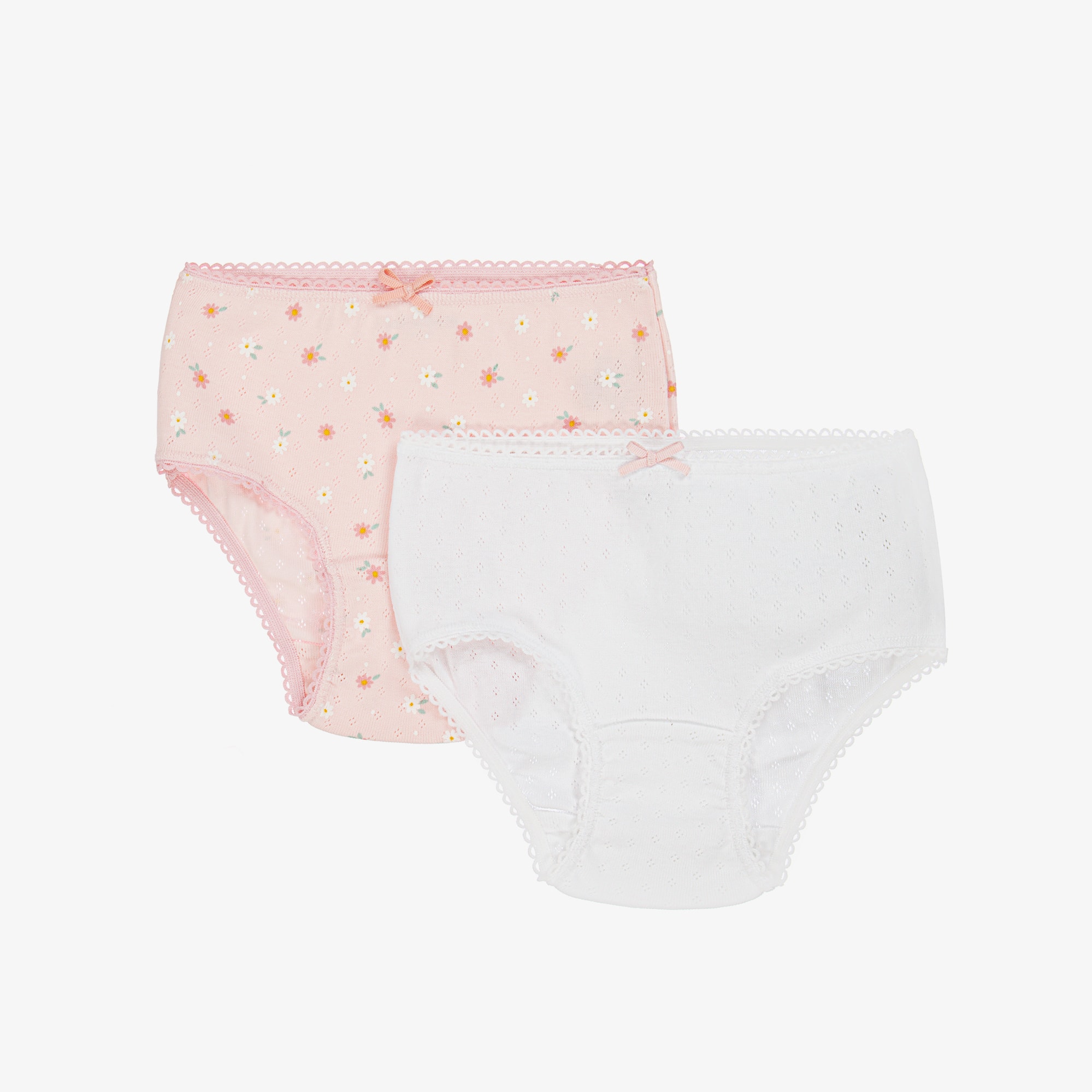 Girls White & Pink Floral Organic Cotton Knickers (2 Pack) - View 1