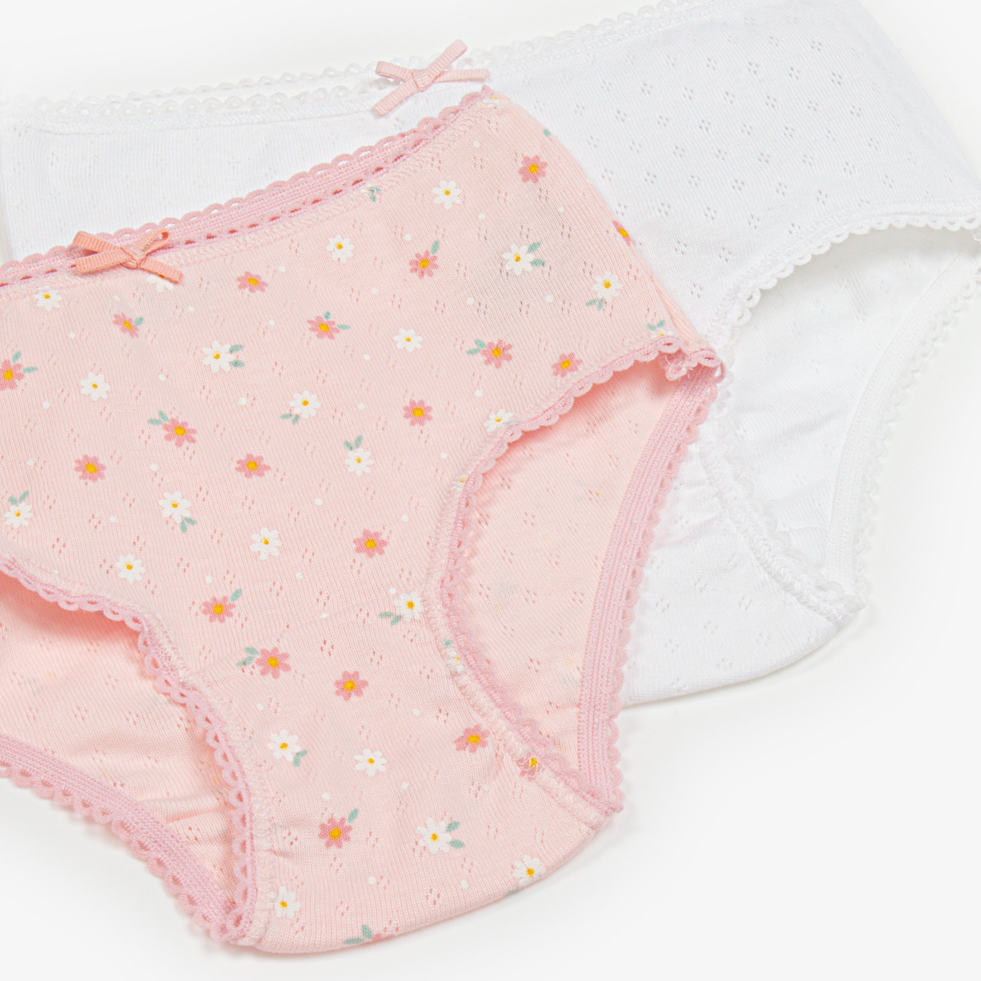 Girls White & Pink Floral Organic Cotton Knickers (2 Pack) - View 4