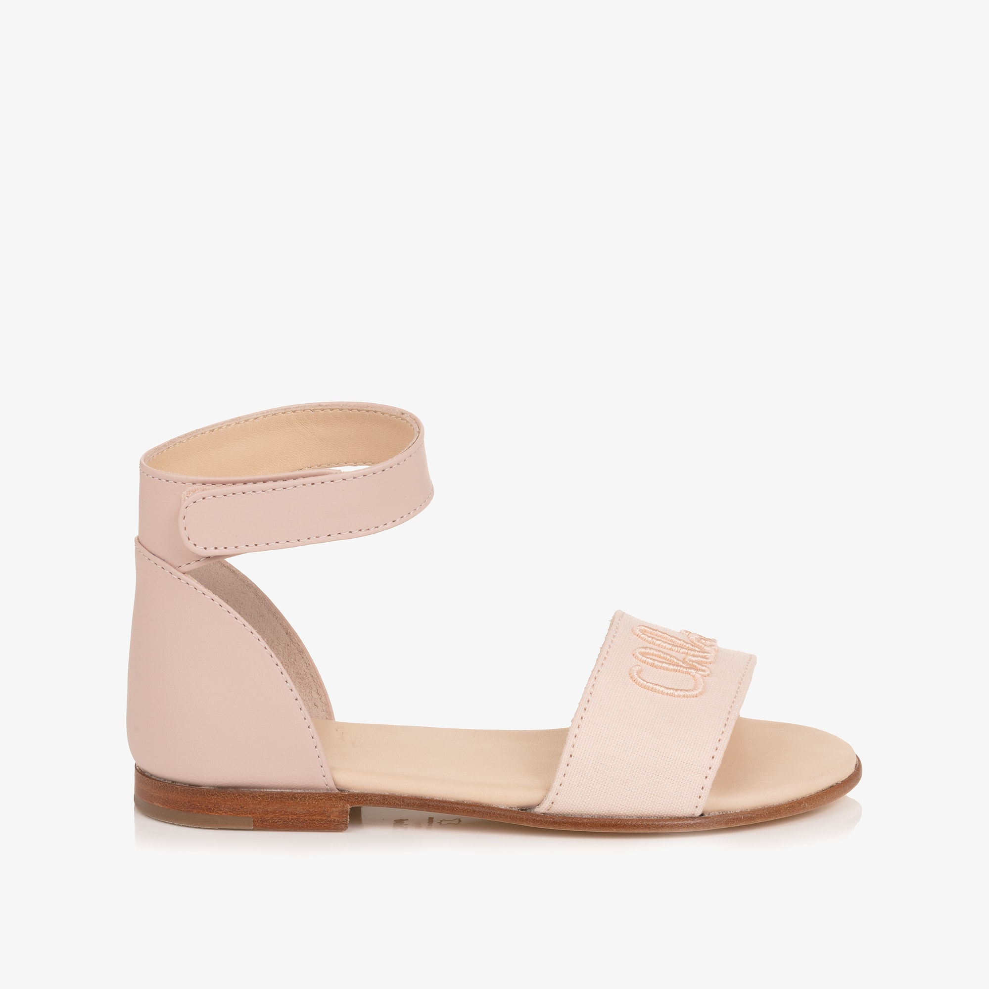Girls Pale Pink Velcro Sandals with Script Logo - View 5