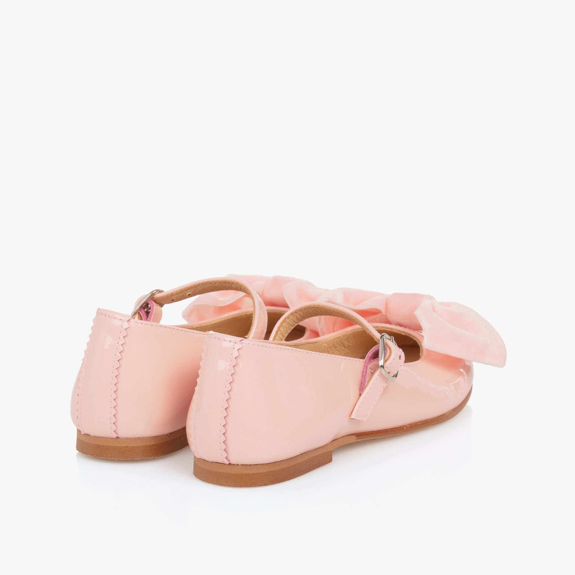 Girls Pink Patent Leather & Velvet Bow Shoes - View 3