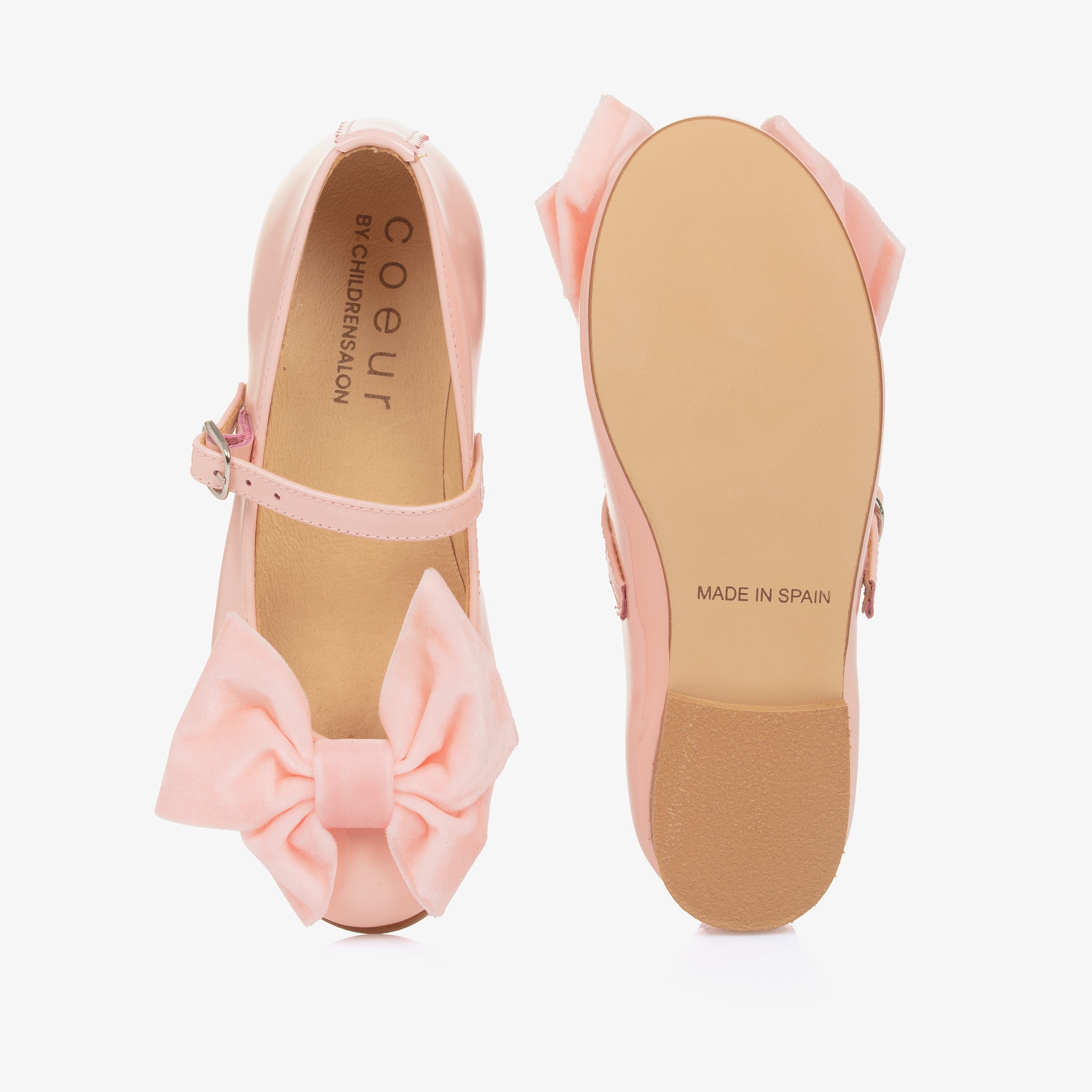 Girls Pink Patent Leather & Velvet Bow Shoes - View 4