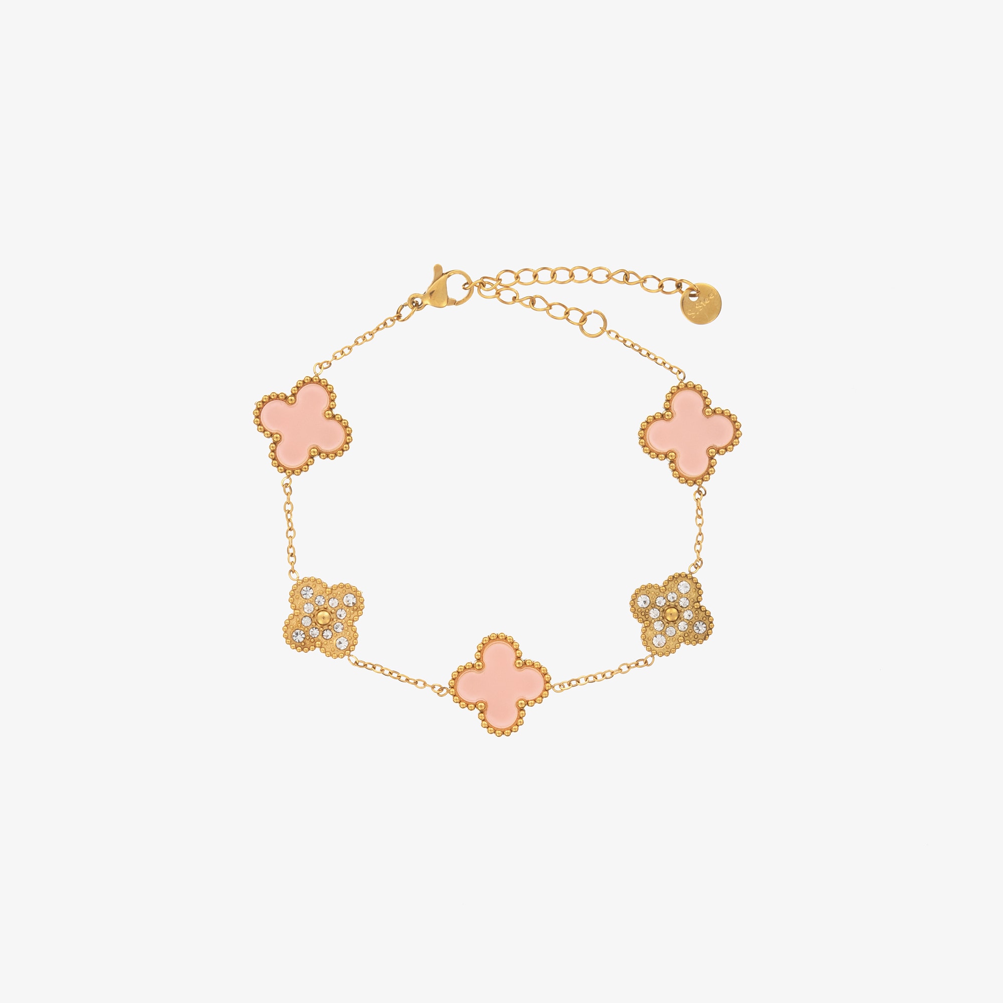Girls Gold & Pink Clover Bracelet - View 1