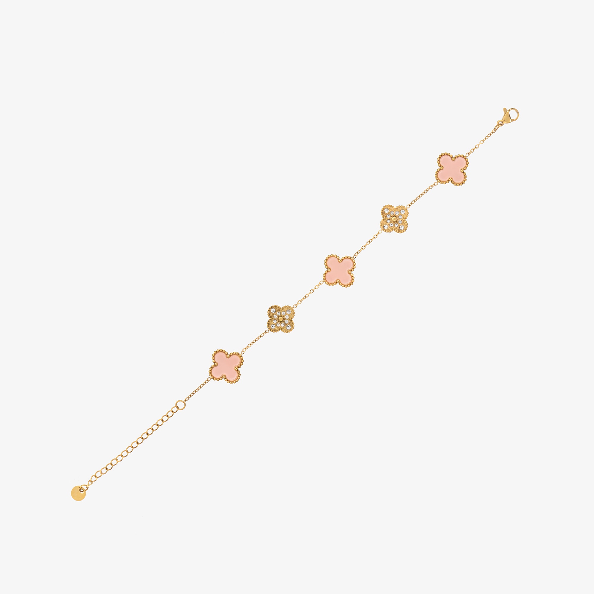 Girls Gold & Pink Clover Bracelet - View 3