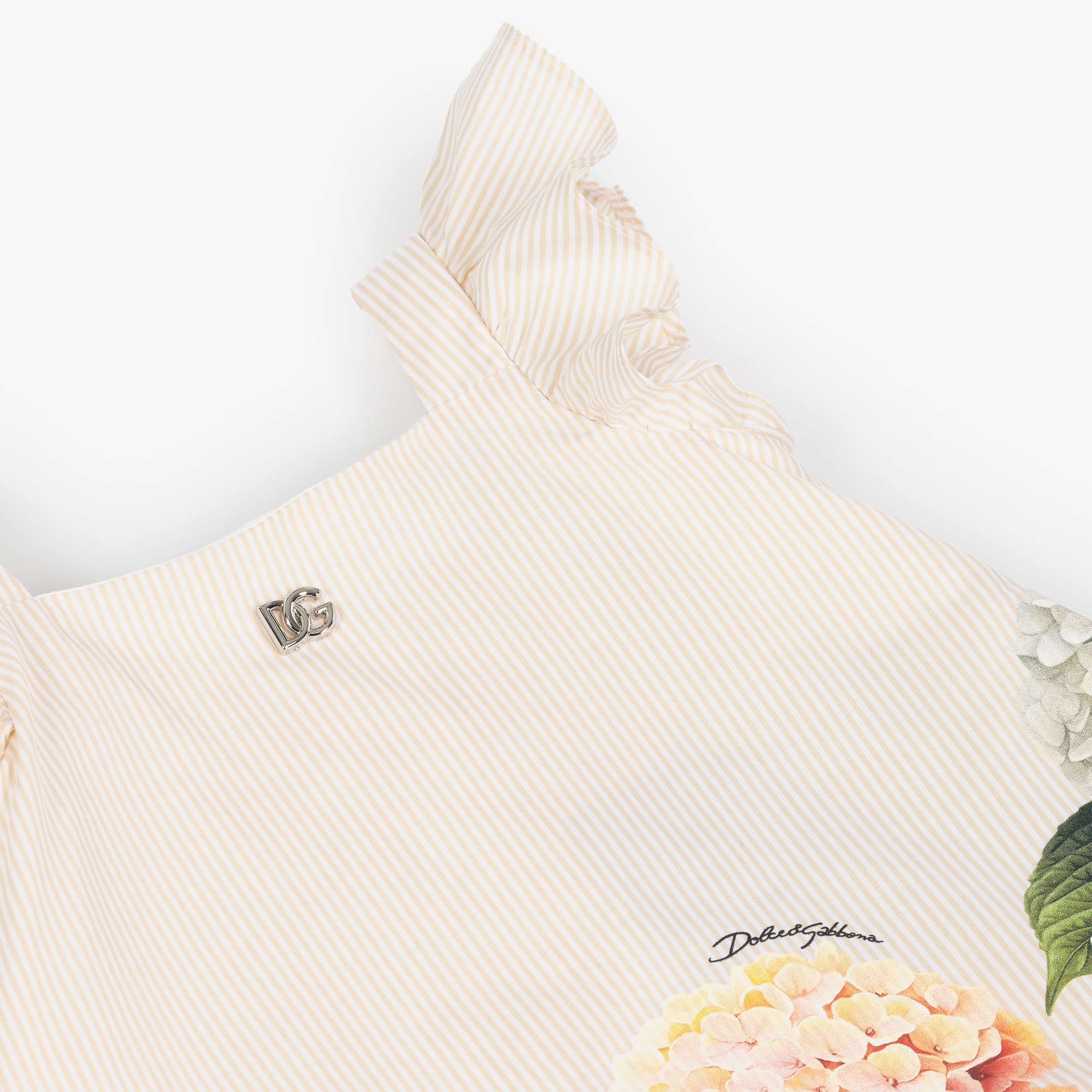 Baby Girls Beige Stripes & Hydrangea Print Poplin Dress - View 5