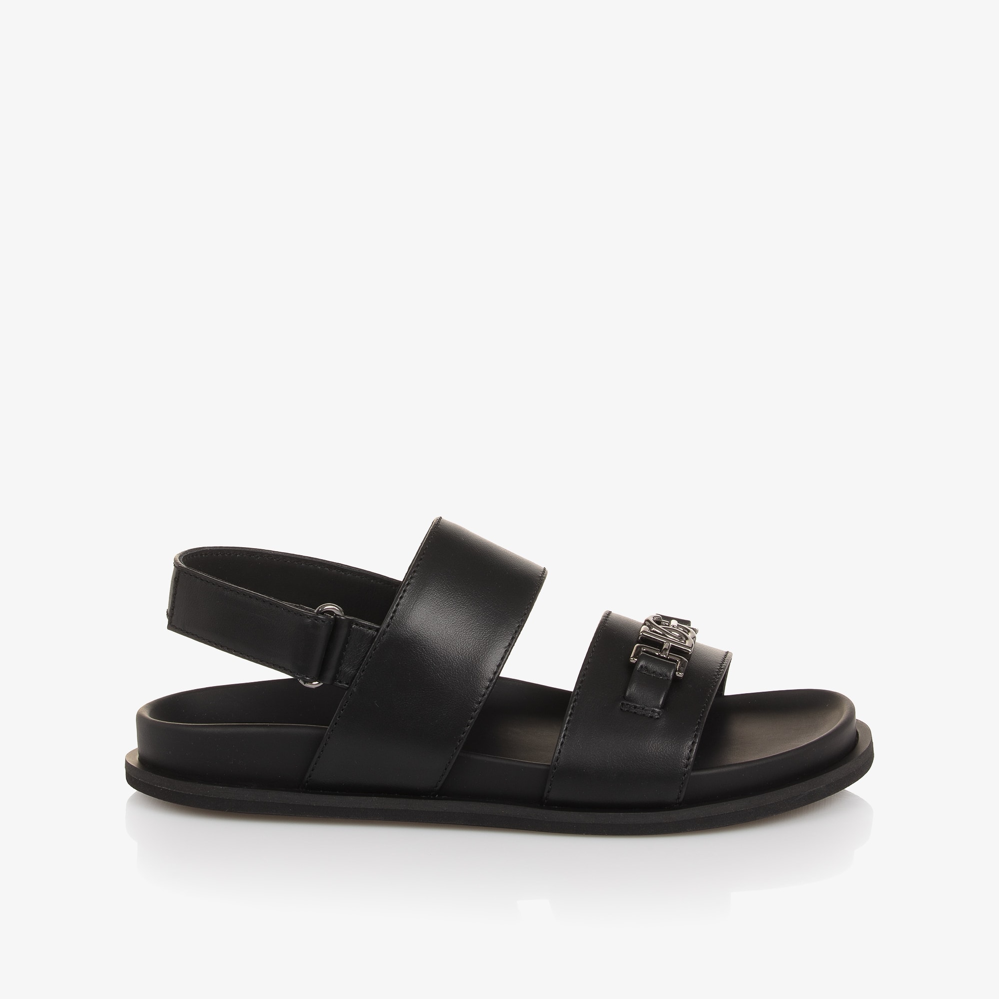 Black Leather DG Velcro Sandals - View 4