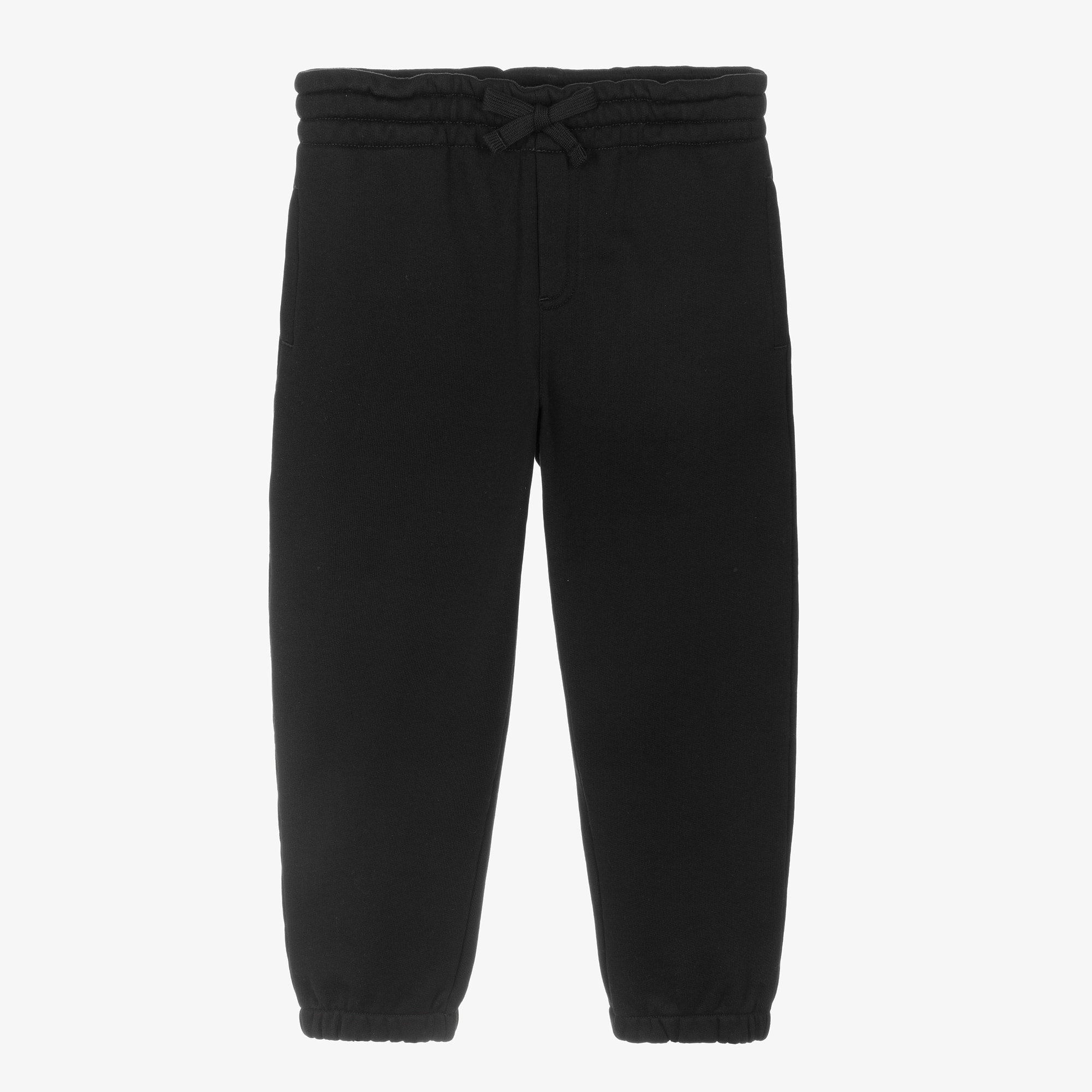 Boys Black Cotton Jersey Drawstring Joggers with Crest Logo - View 1