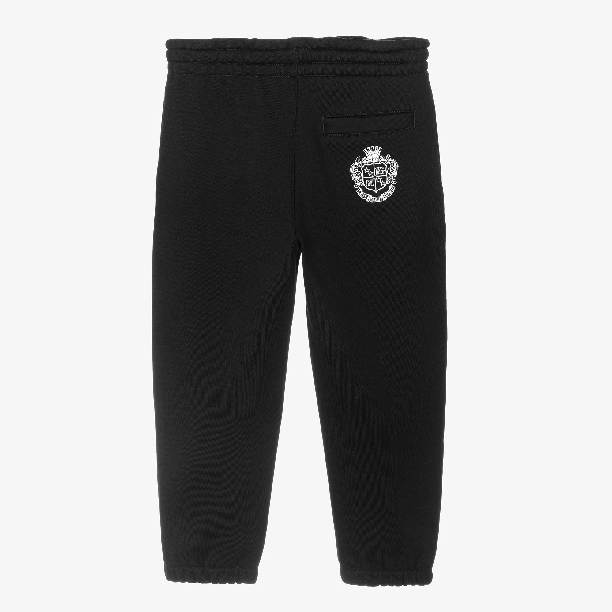 Boys Black Cotton Jersey Drawstring Joggers with Crest Logo - View 2