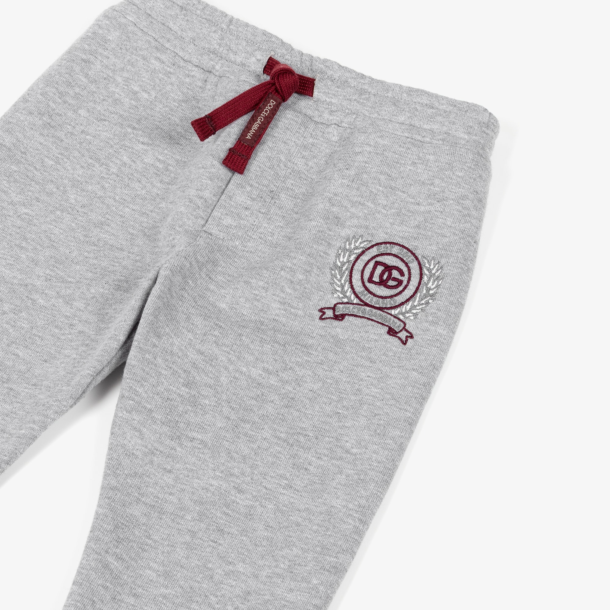 Boys Grey Cotton Joggers with Burgundy Trim & Logo - View 3