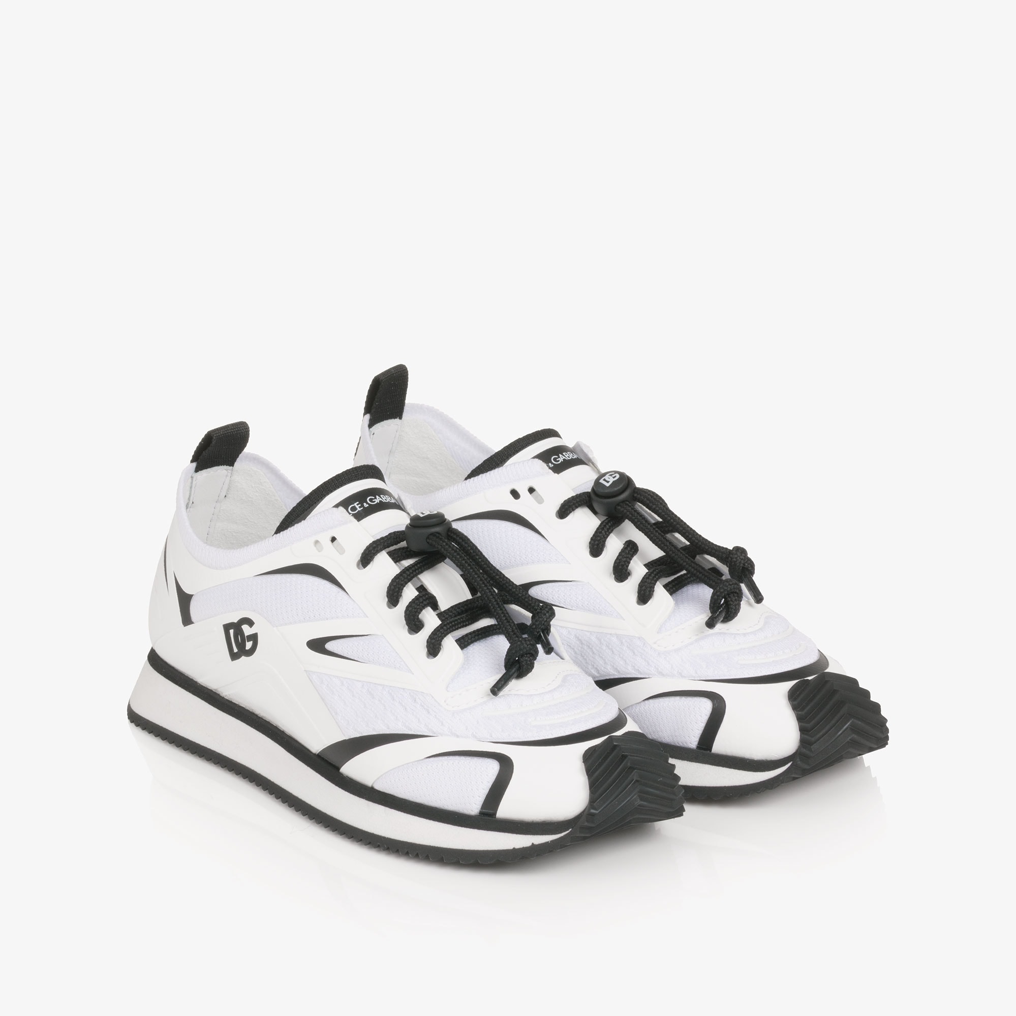 Boys White & Black Mesh Trainers with Toggle Laces - View 1
