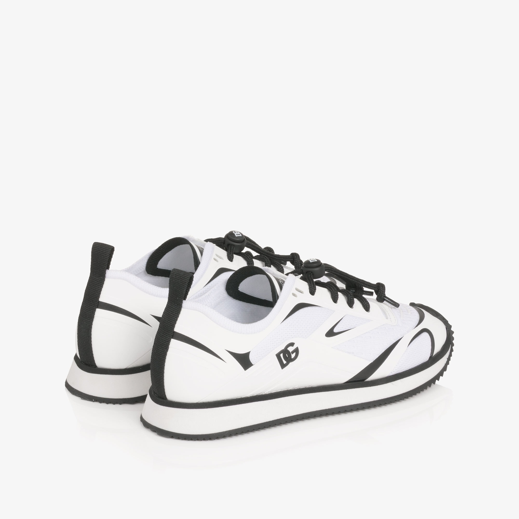 Boys White & Black Mesh Trainers with Toggle Laces - View 3