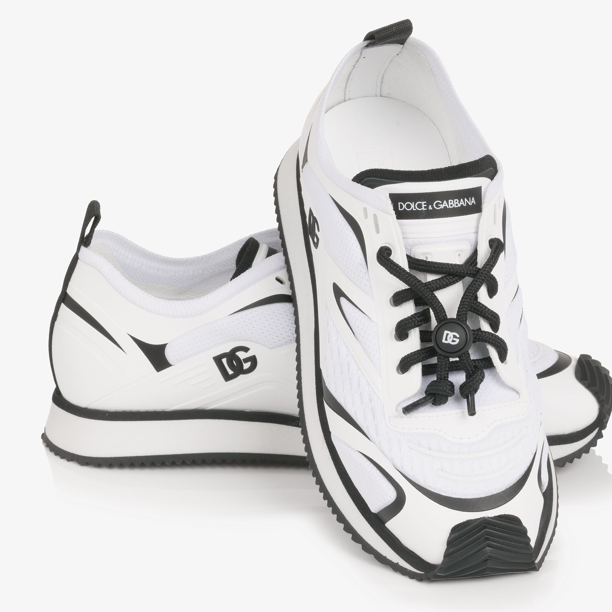 Boys White & Black Mesh Trainers with Toggle Laces - View 6