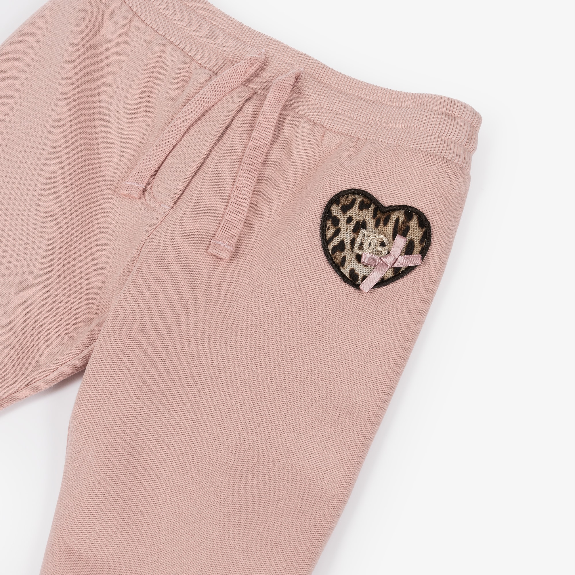 Girls Pink Cotton Joggers with Leopard Print Heart - View 3