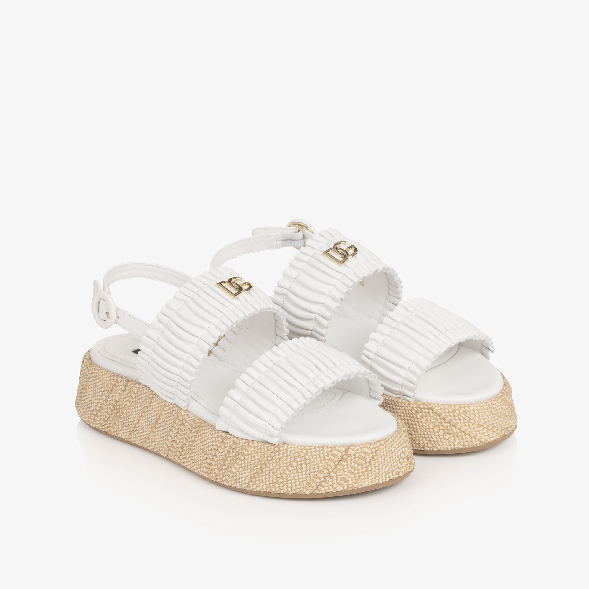 Girls White Ruffle Wedge Sandals - View 1