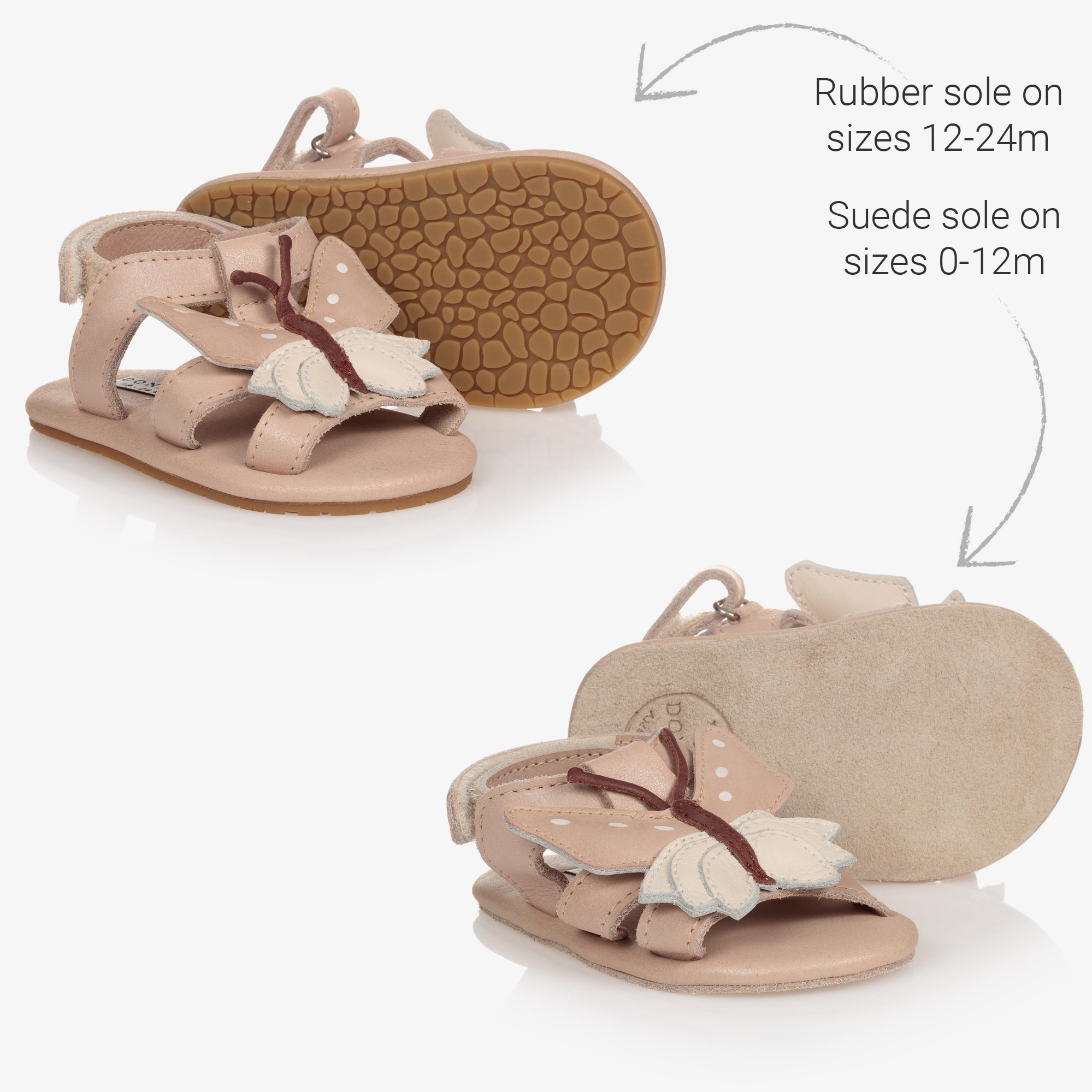 Baby Girls Pink Leather Butterfly Sandals - View 2