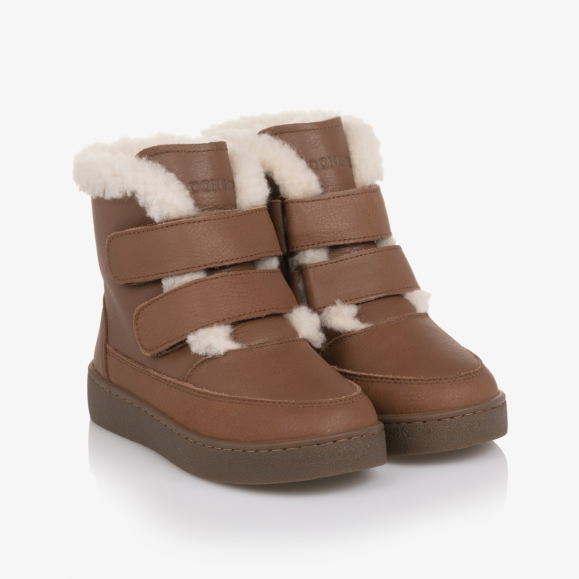 Boys Brown Leather Clenn Boots with Fleece Lining - View 1