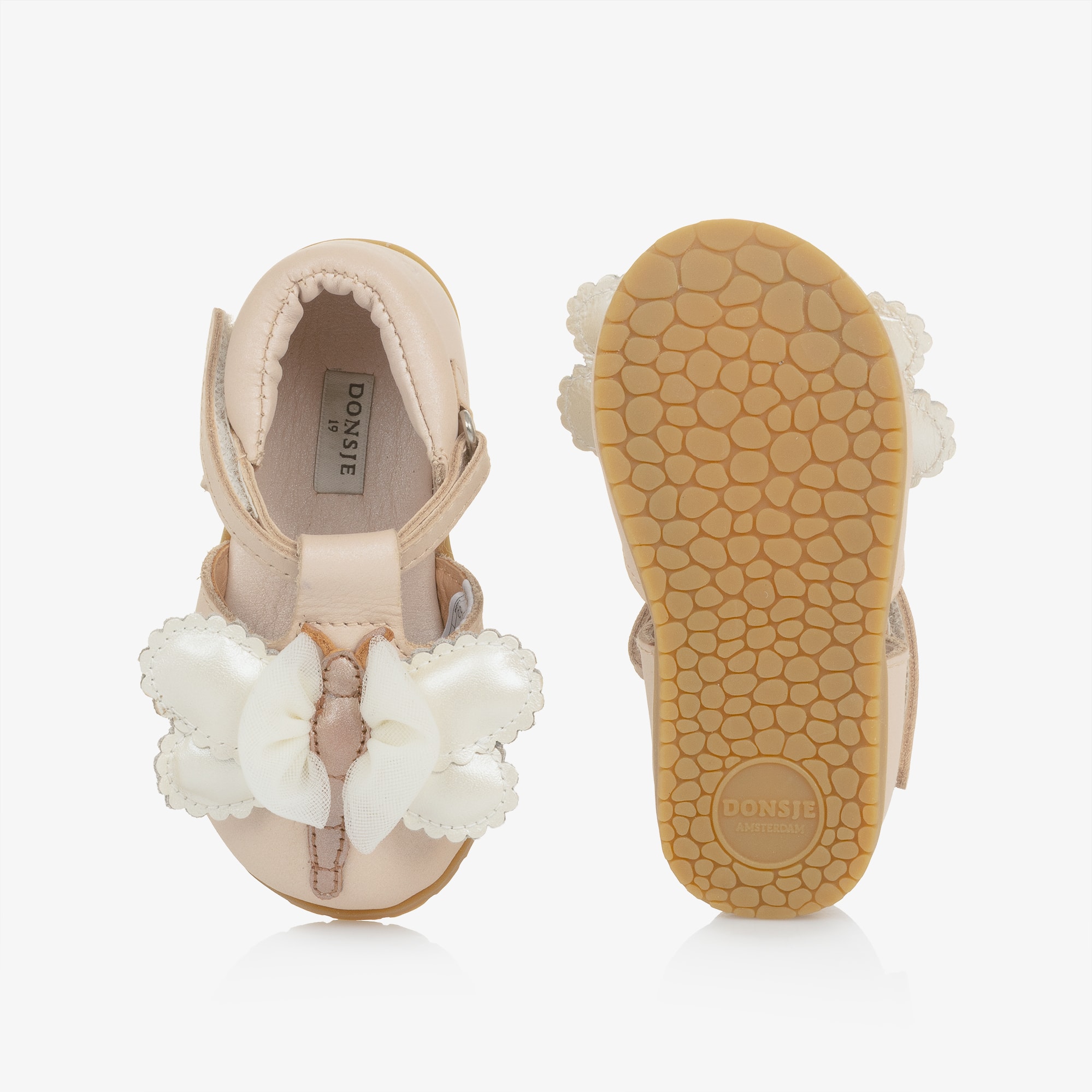 Girls Powder Pink Leather Butterfly First Walker Shoes - View 3