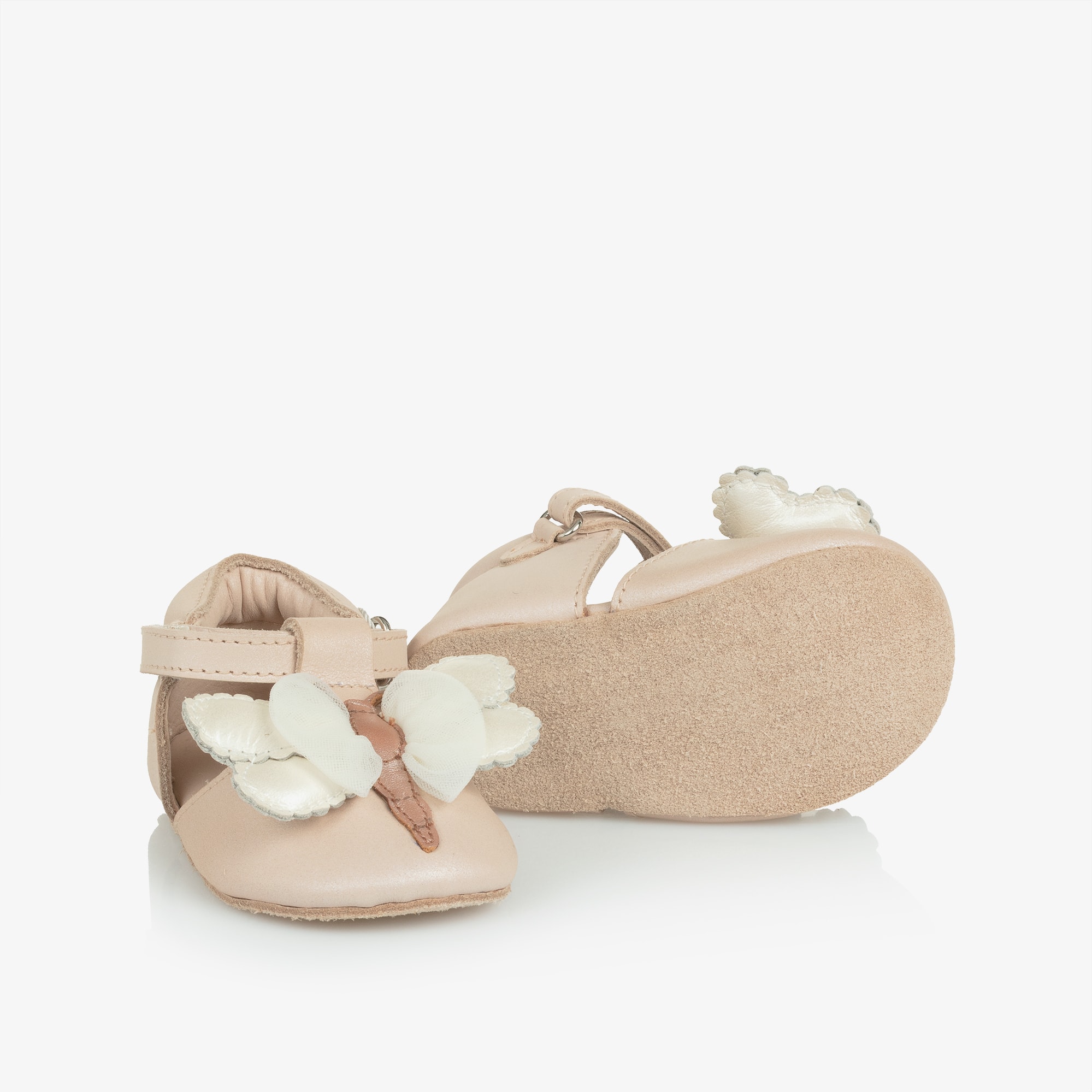 Girls Powder Pink Leather Butterfly Pre-Walkers - View 1