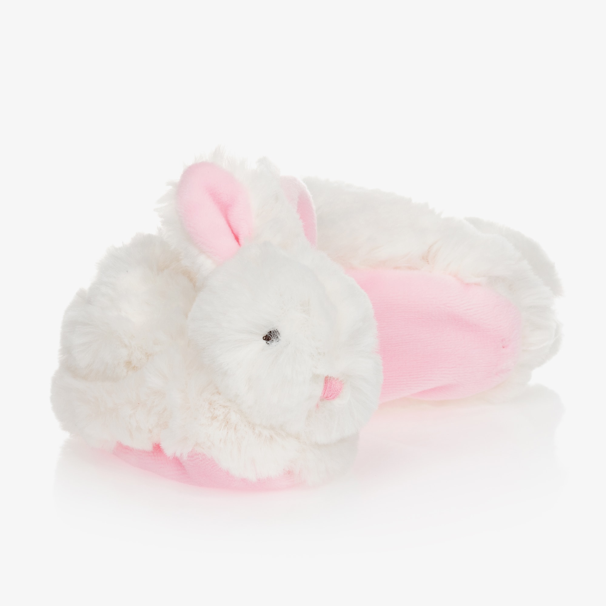 White & Pink Plush Rattle Baby Slippers - View 1