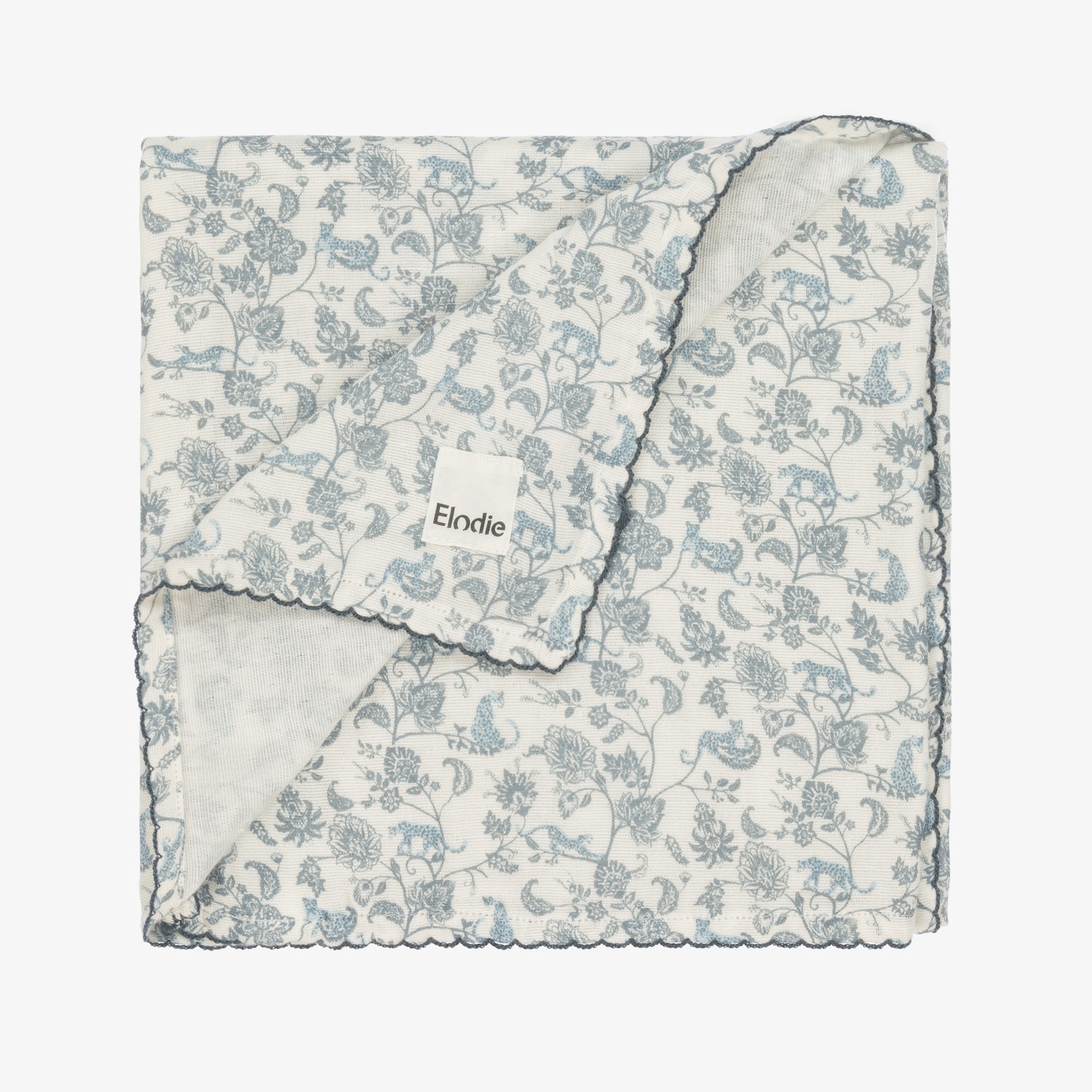 Ivory & Blue Floral & Leopard Print Muslin (84cm) - View 1