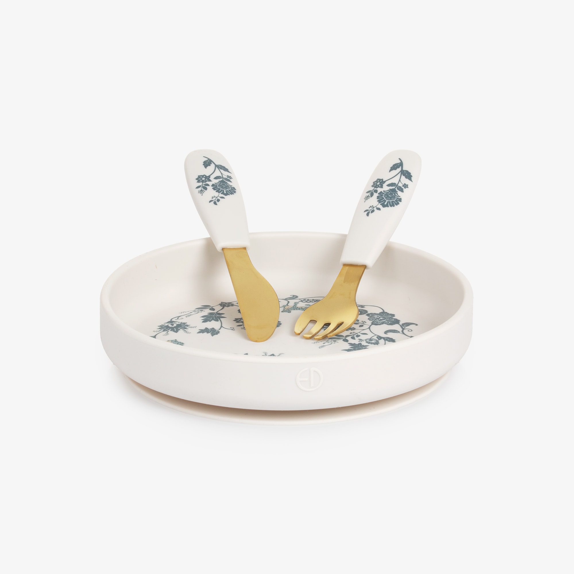 Ivory & Blue Plate & Cutlery Set with Floral Leopard Pattern - View 1