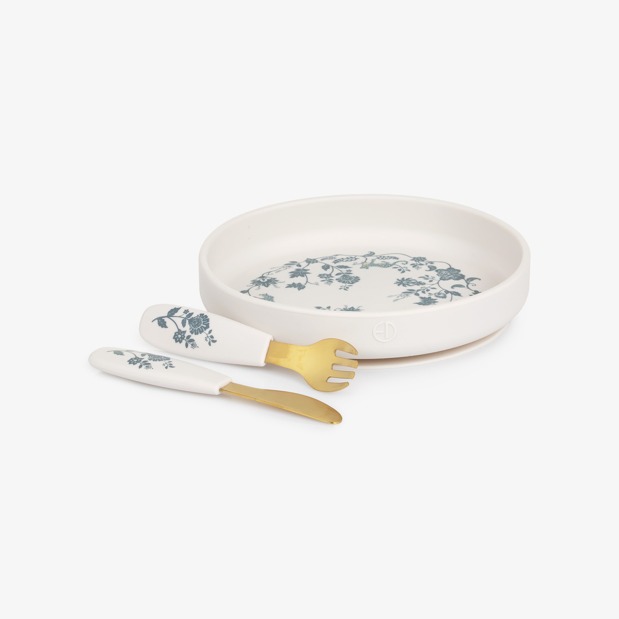 Ivory & Blue Plate & Cutlery Set with Floral Leopard Pattern - View 4