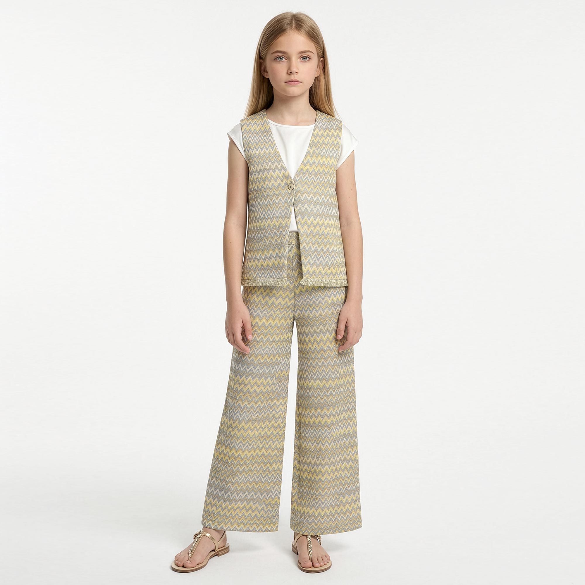Girls Gold & Yellow Zigzag Trousers - View 2