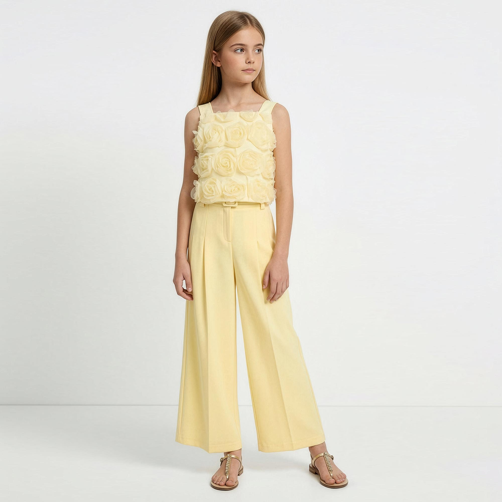 Girls White Tulle Roses Blouse - View 2