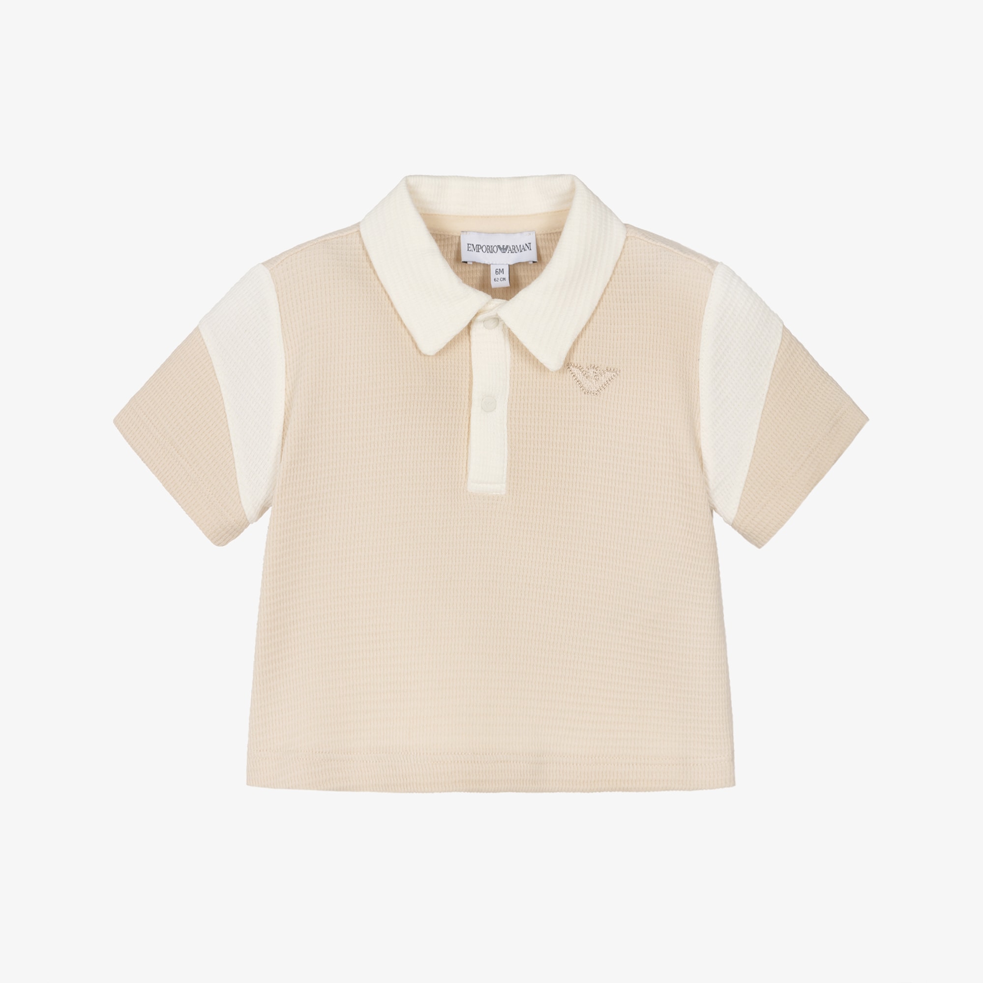 Boys Beige & Ivory Cotton Jersey Polo Shirt with Eagle Logo - View 1