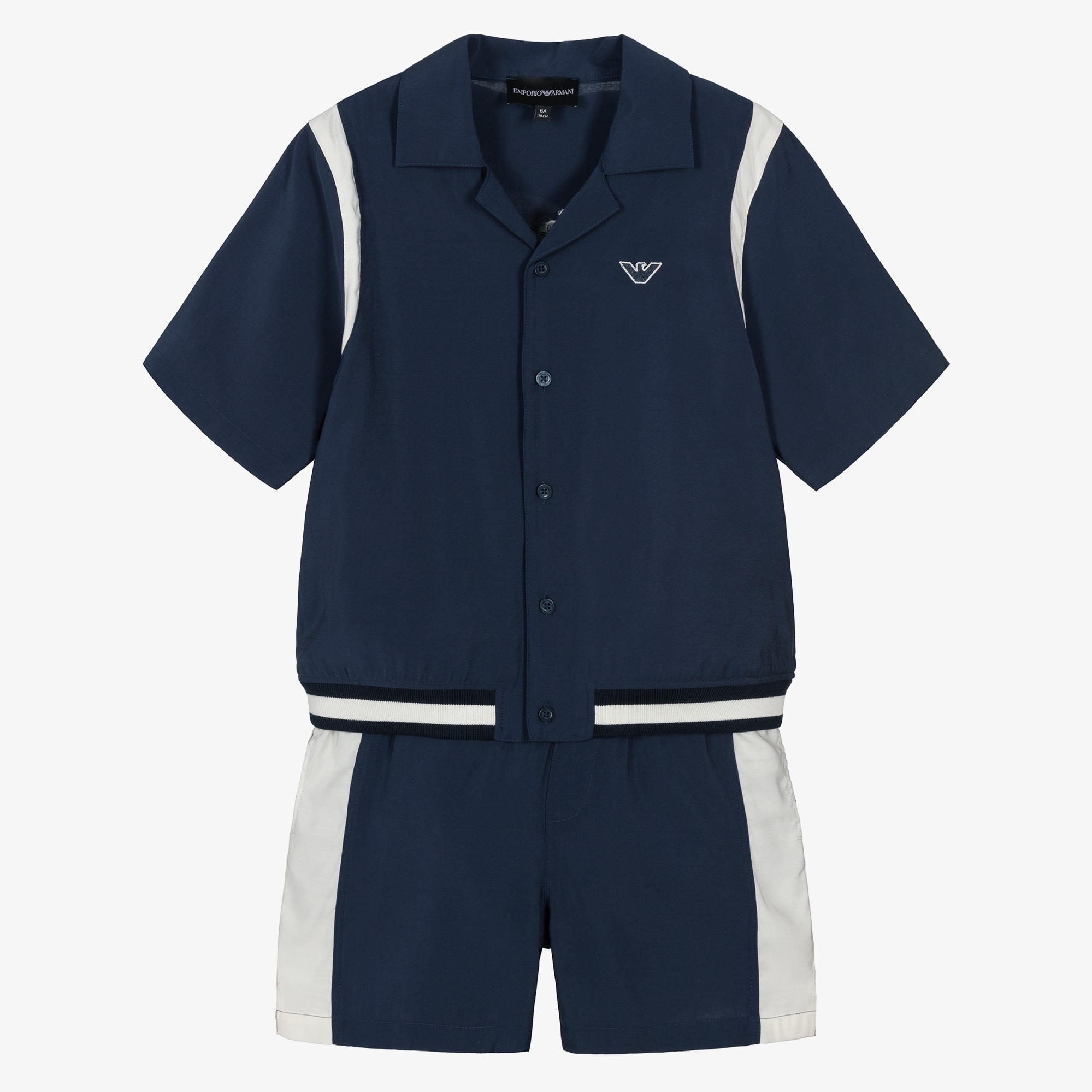 Boys Beige Shirt & Shorts Set with Logo Embroidery - View 1