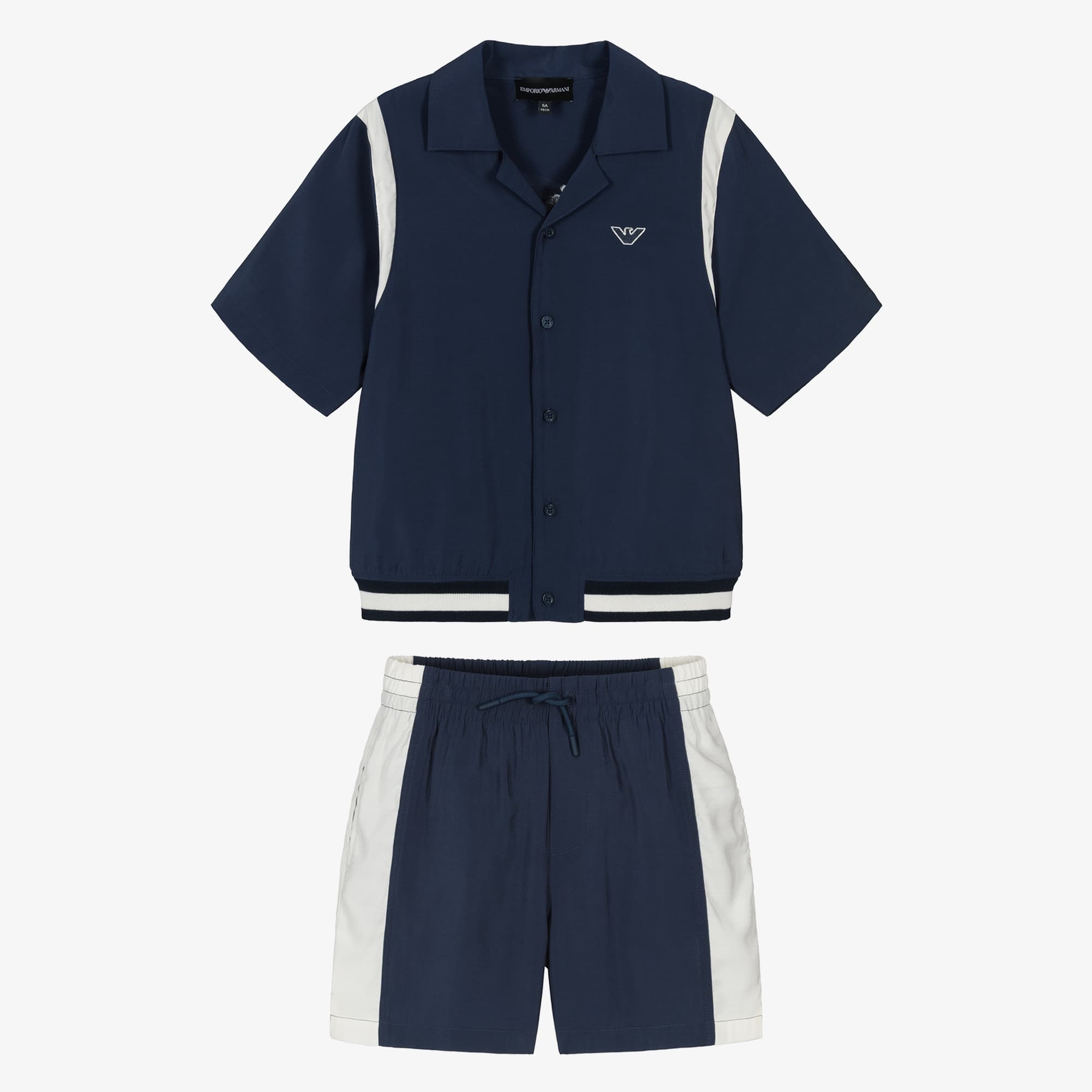 Boys Beige Shirt & Shorts Set with Logo Embroidery - alternate view