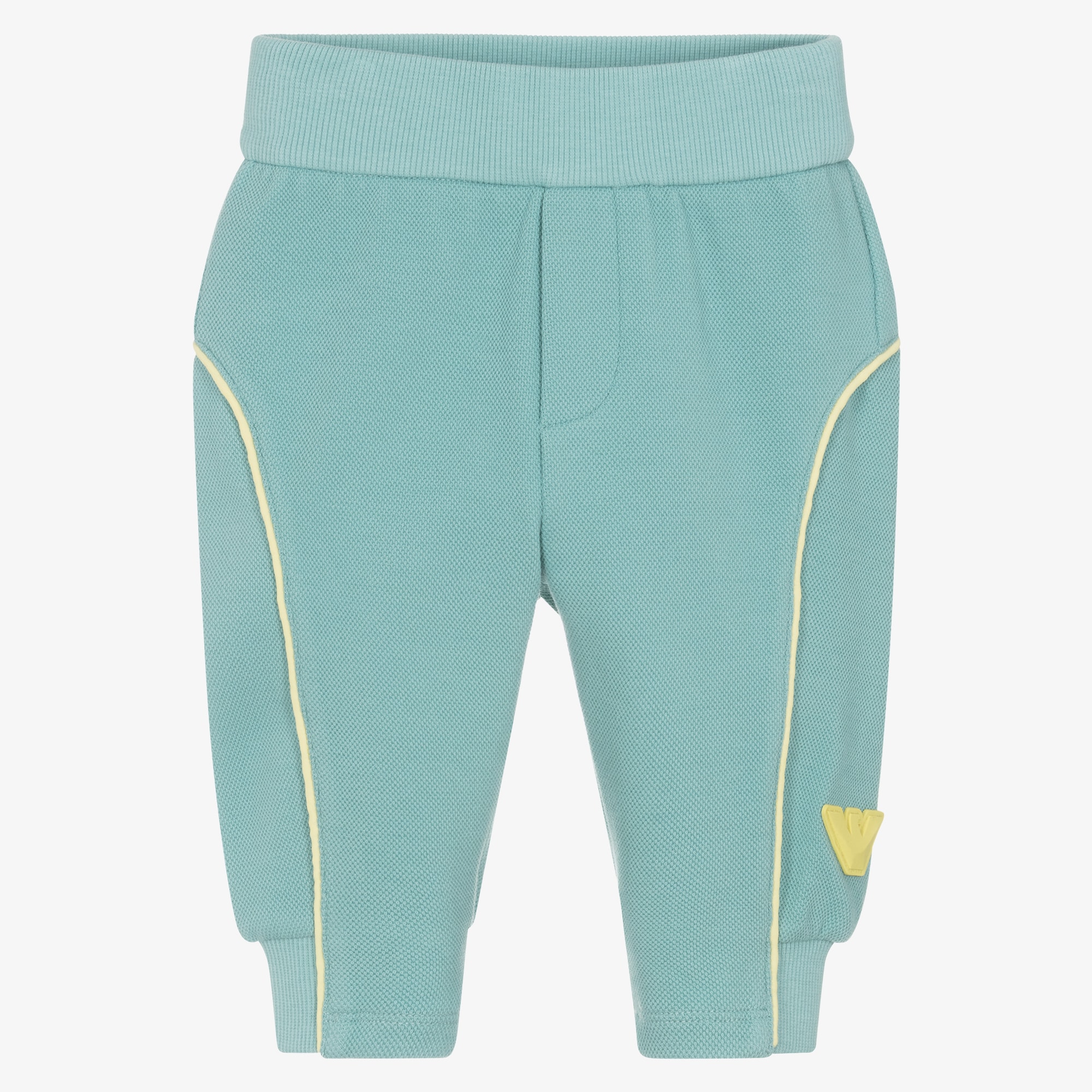Boys Green Piqué Joggers with Yellow Piping - View 1