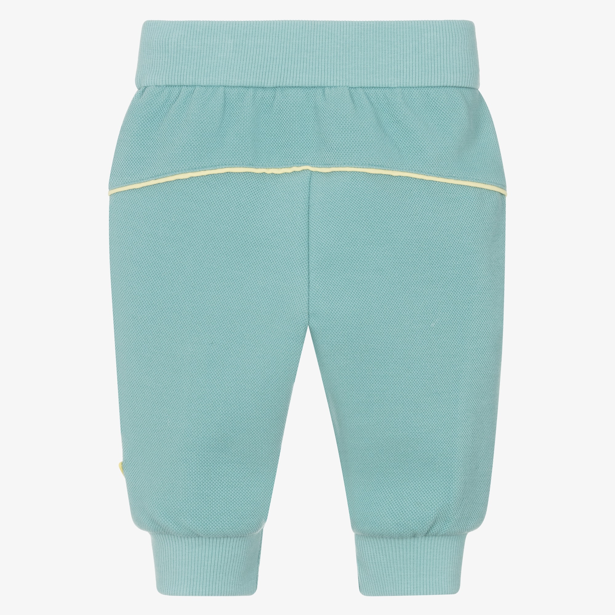 Boys Green Piqué Joggers with Yellow Piping - View 2