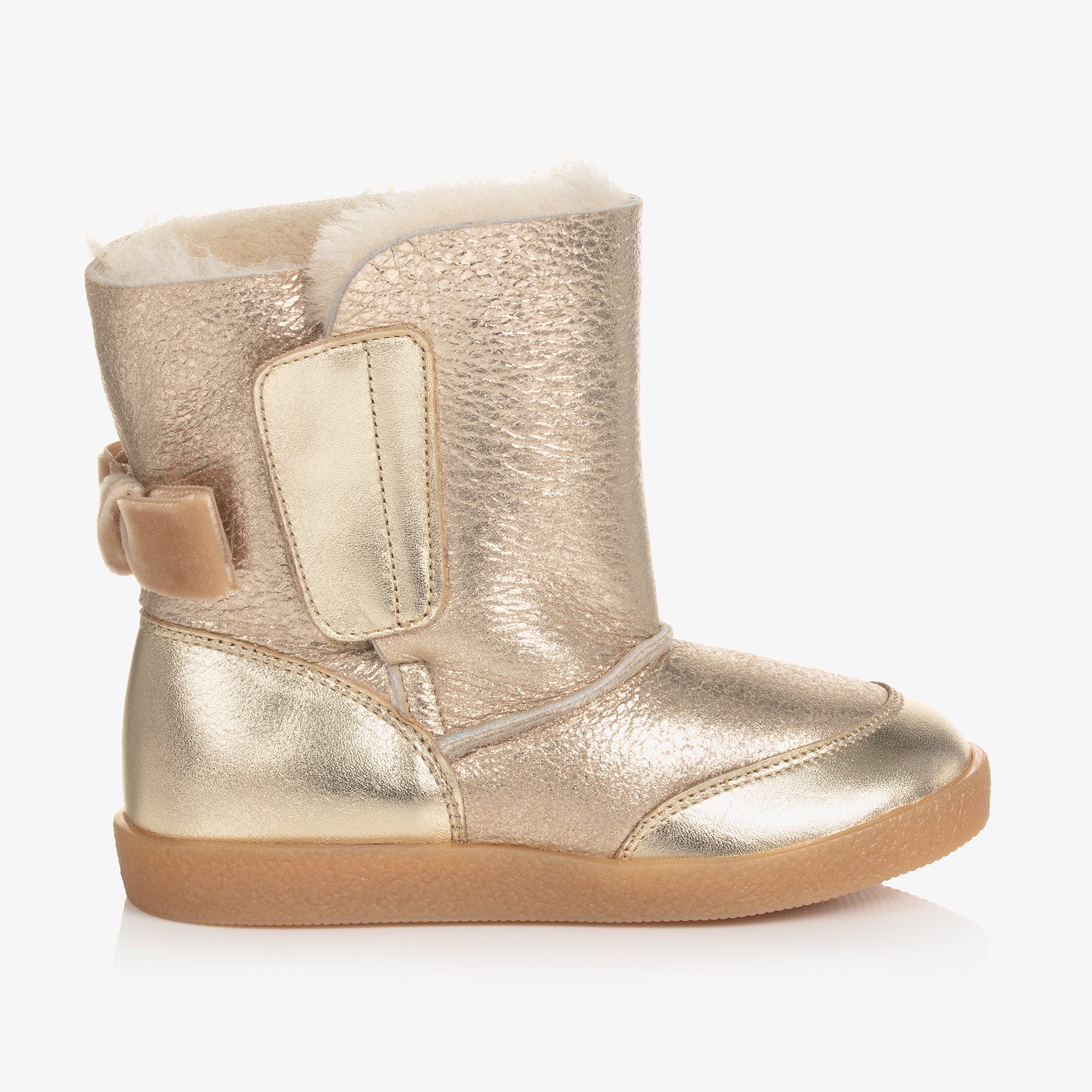 Girls Gold Leather Boots - View 4