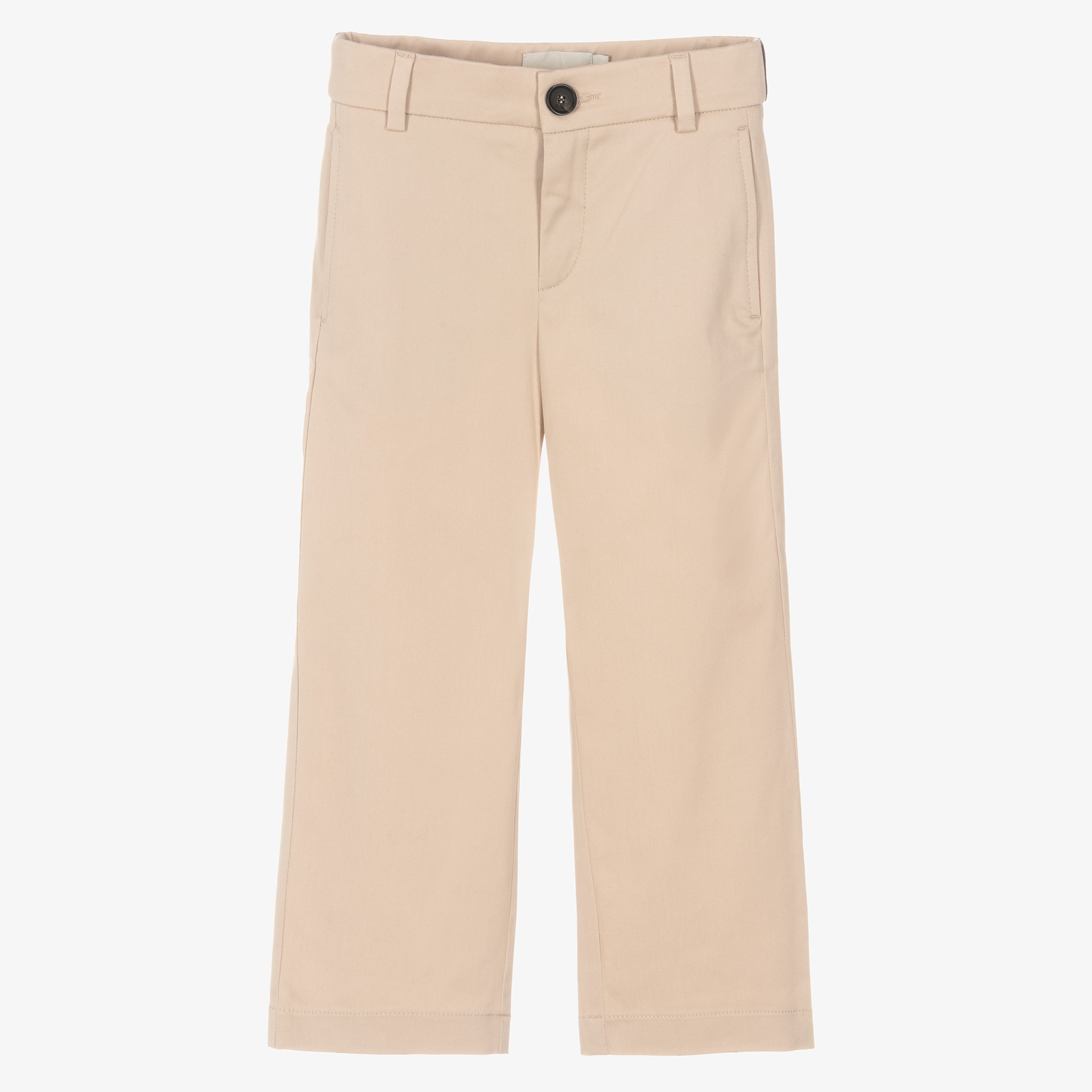 Boys Beige Cotton Trousers with FF Logo Waistband - View 1