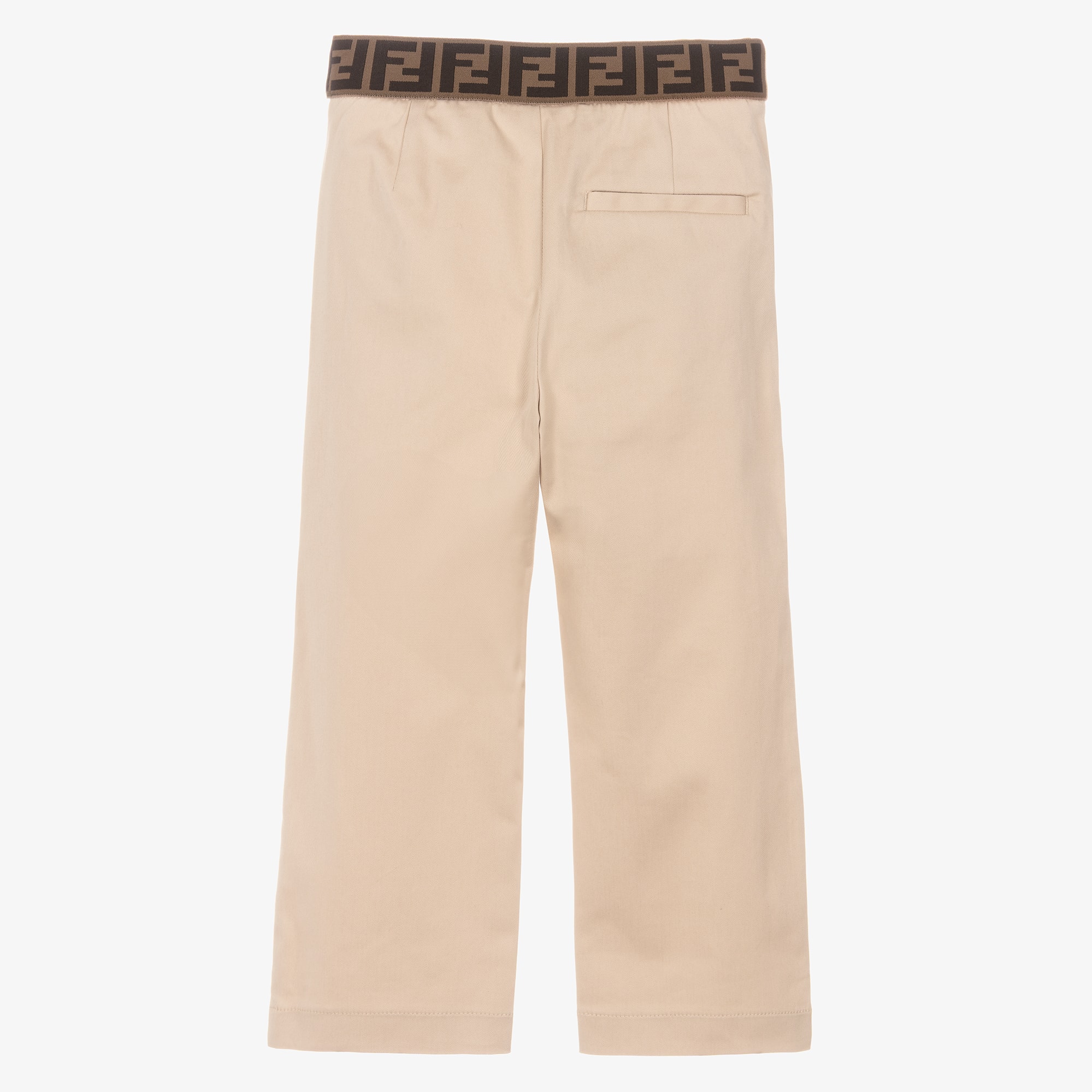Boys Beige Cotton Trousers with FF Logo Waistband - View 2