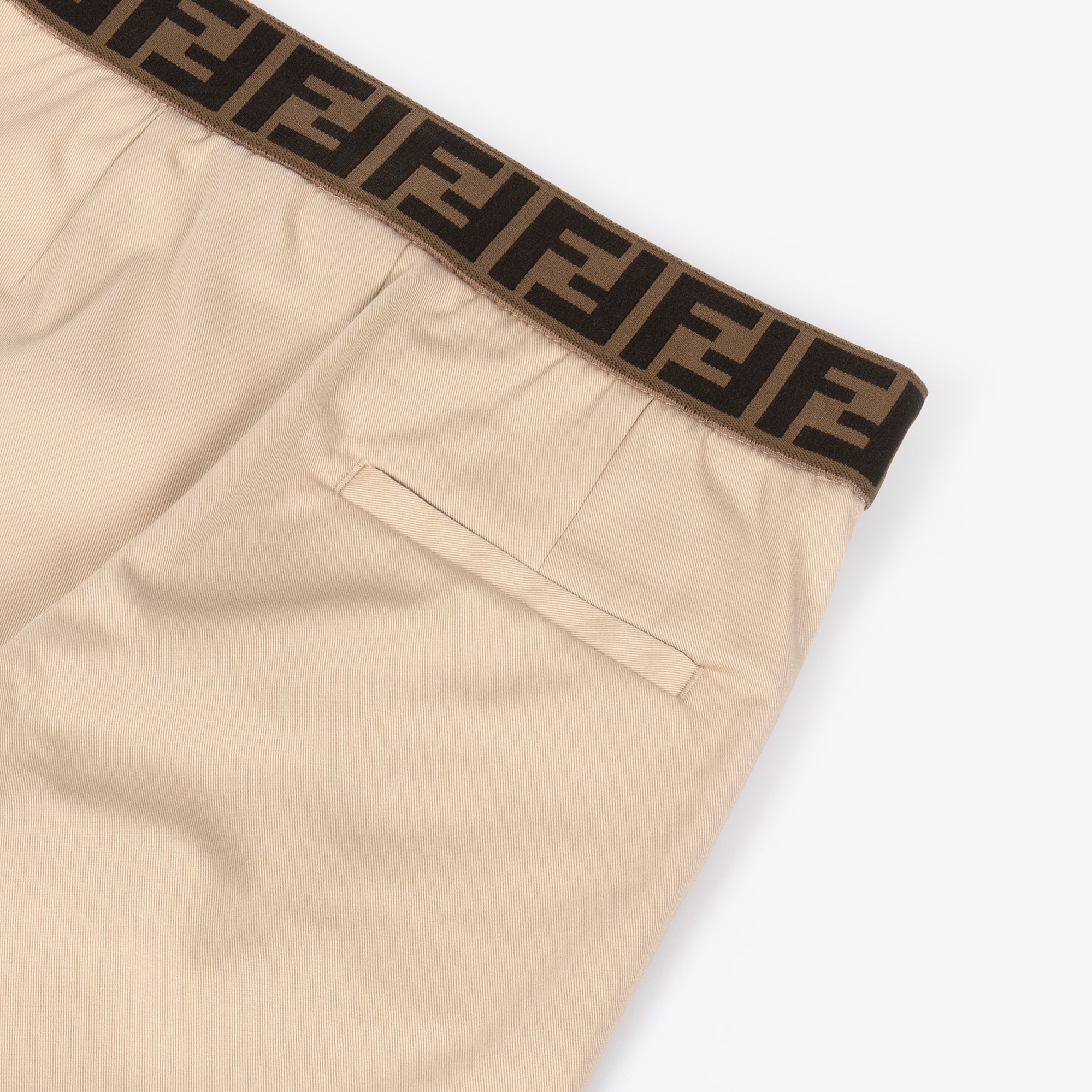 Boys Beige Cotton Trousers with FF Logo Waistband - View 4