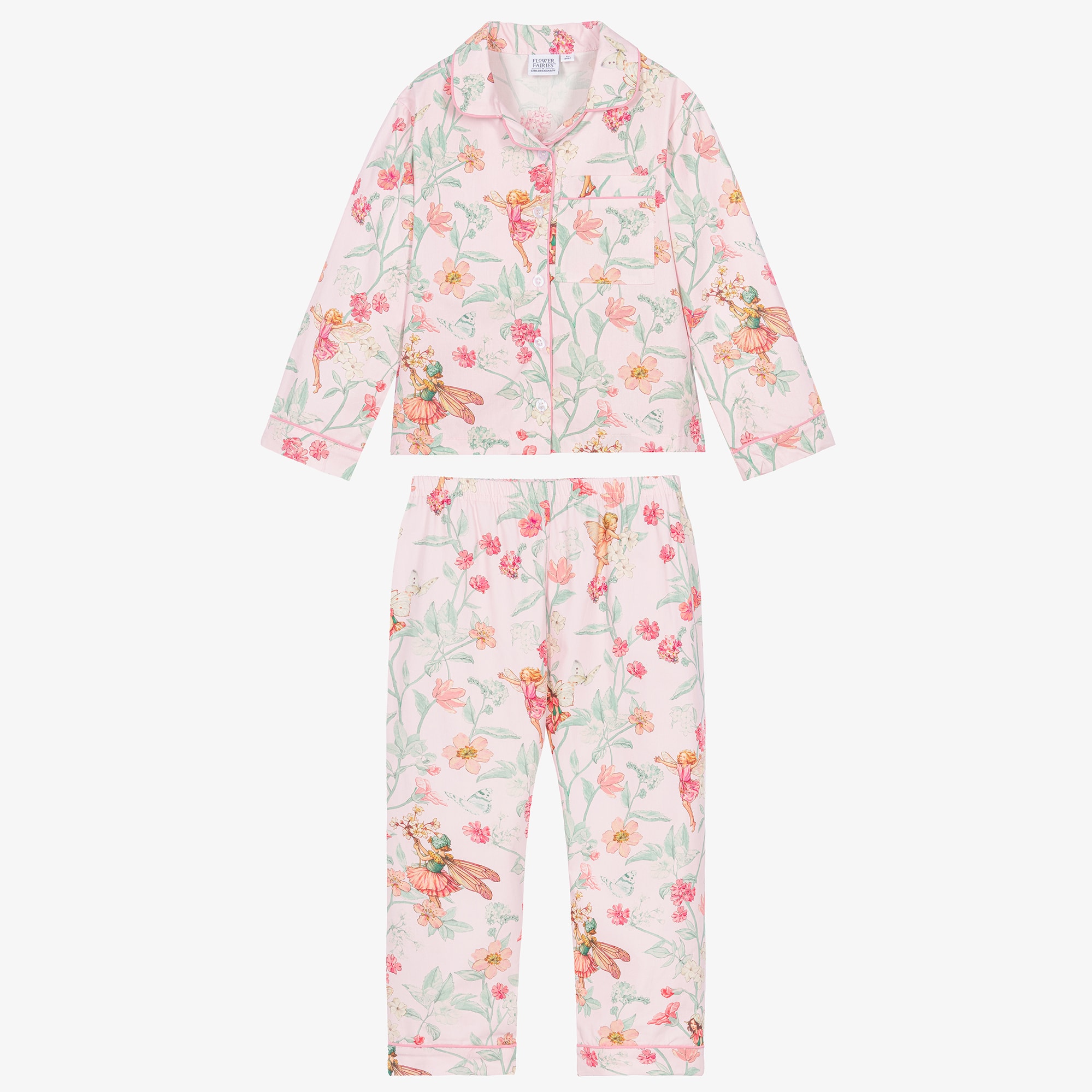 Girls Pink Cotton Floral Print Long Pyjamas - View 2