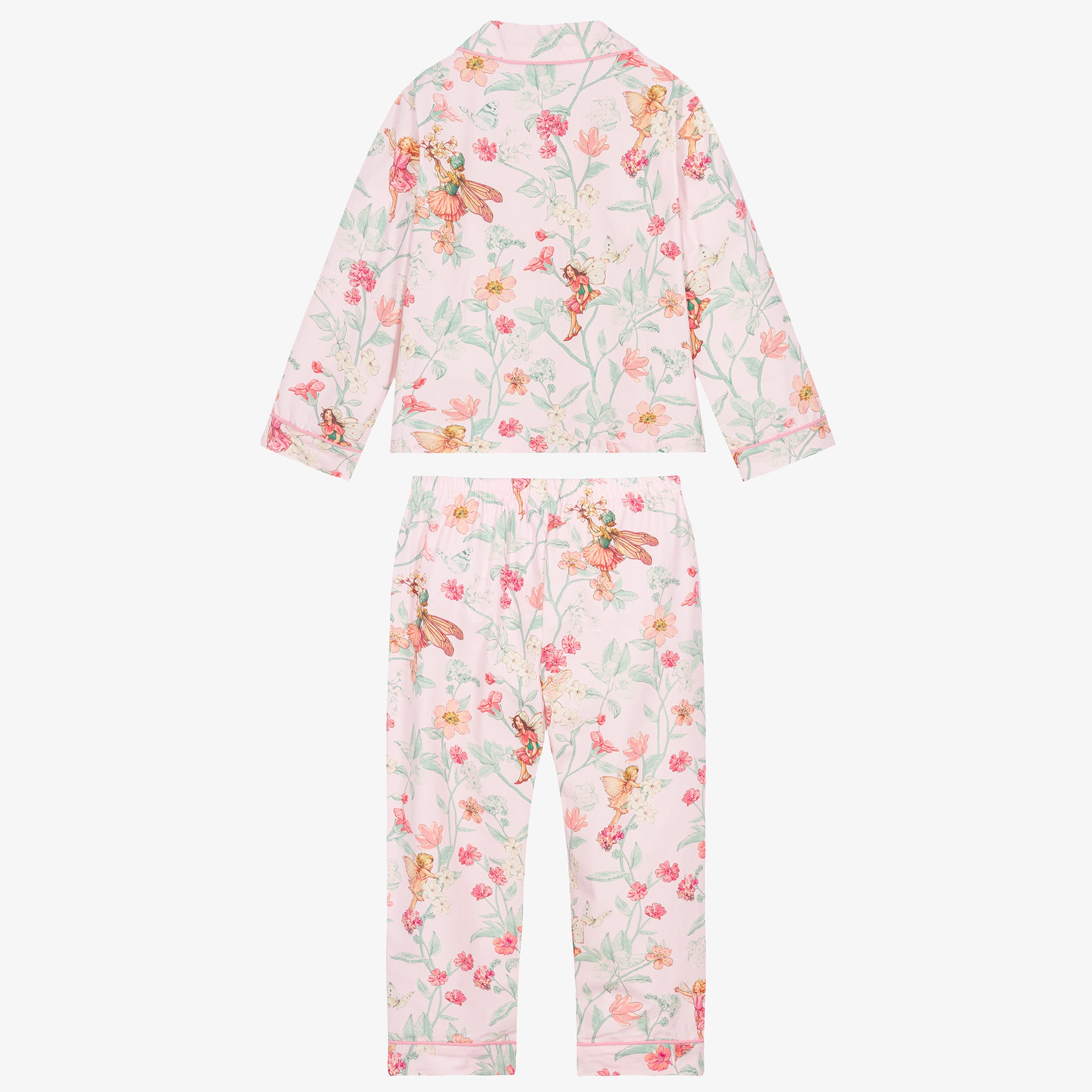 Girls Pink Cotton Floral Print Long Pyjamas - View 3