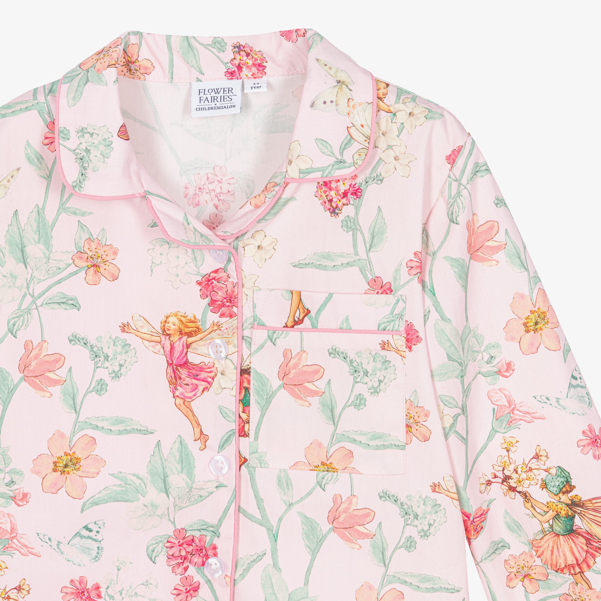 Girls Pink Cotton Floral Print Long Pyjamas - View 4