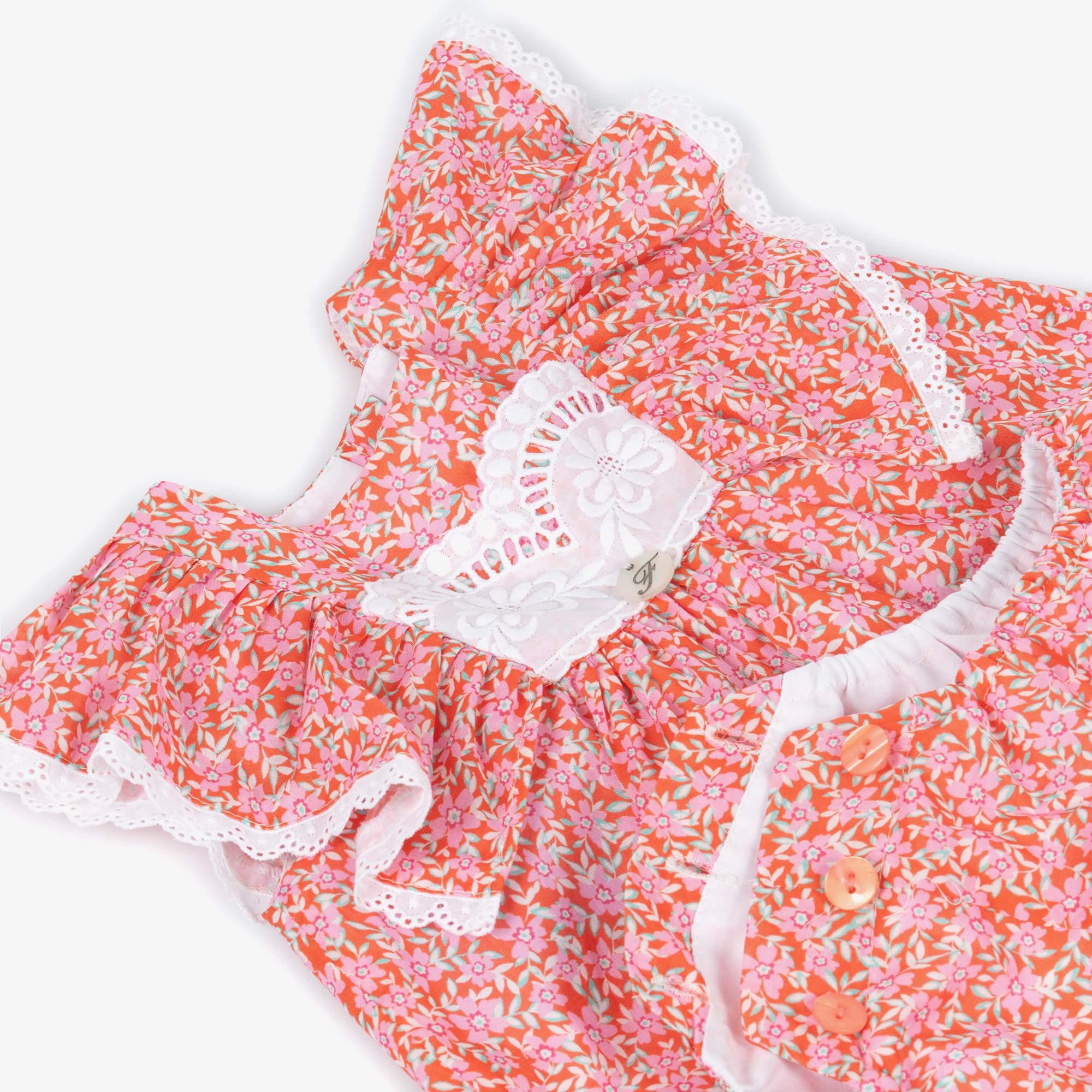 Girls Red & Pink Floral Cotton Shortie - View 3