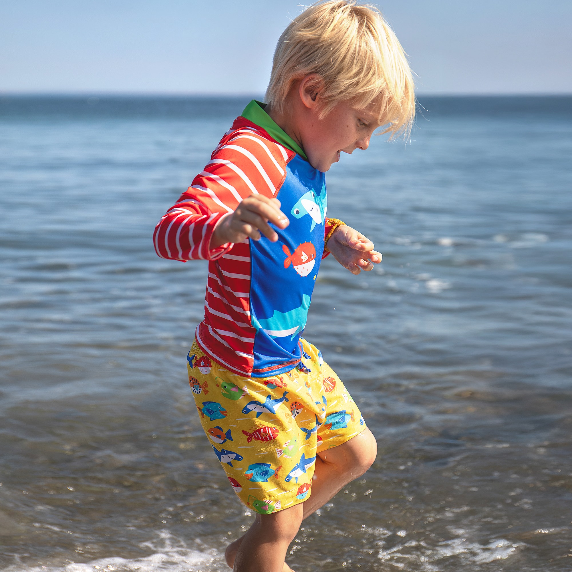 Boys Yellow Shark & Fish Swim Shorts - View 2