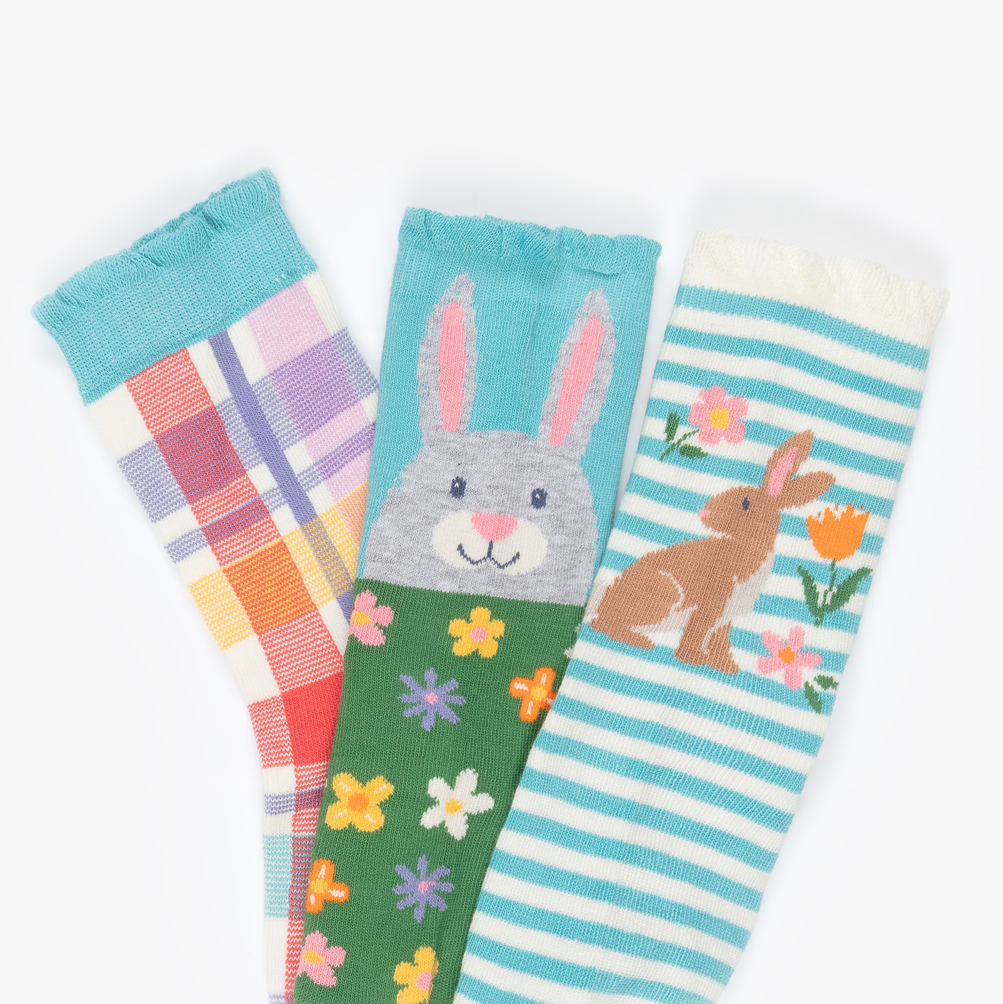 Girls Blue & Green Cotton Ankle Socks (3 Pack) - View 3