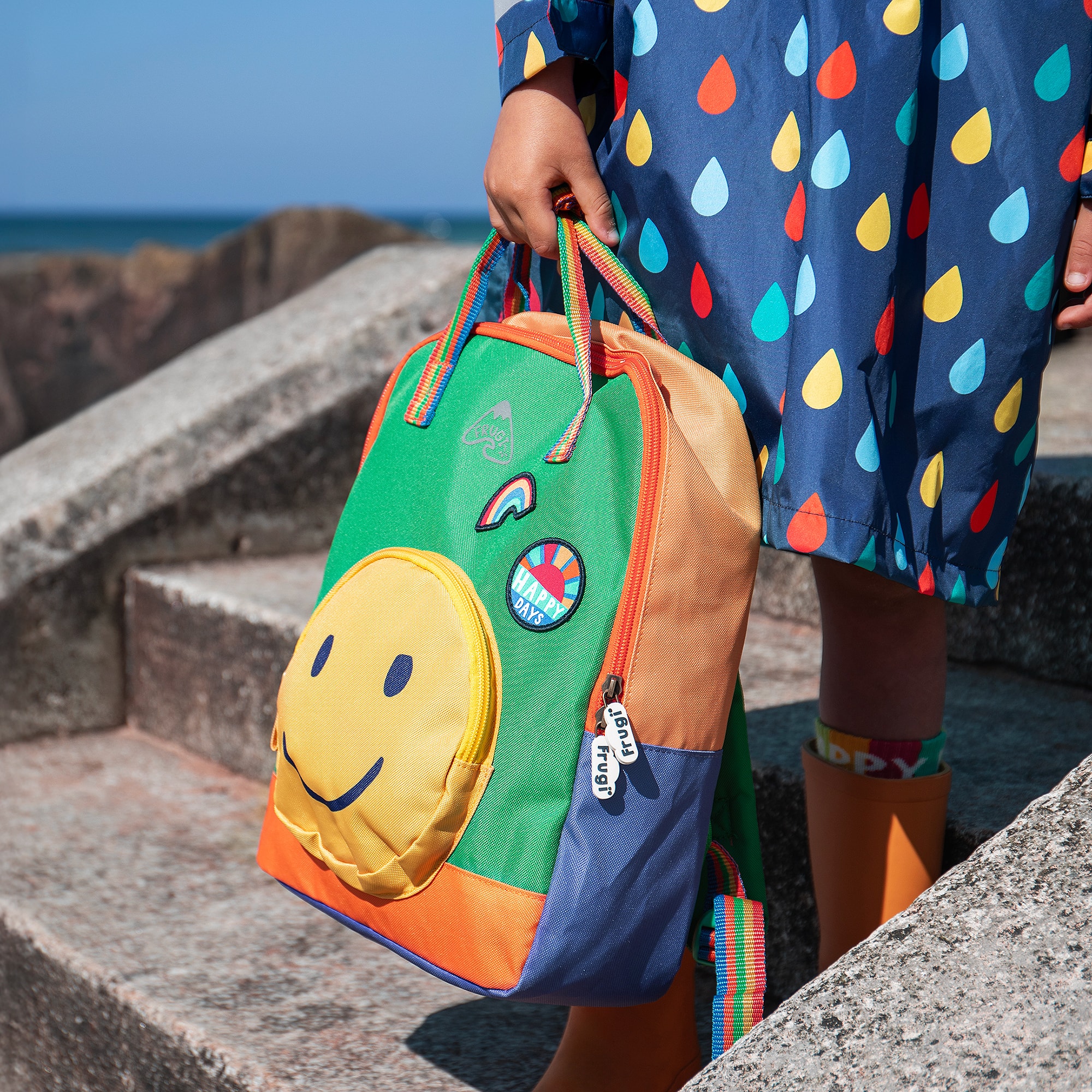 Green Colourblock Happy Face Backpack (34cm) - View 2