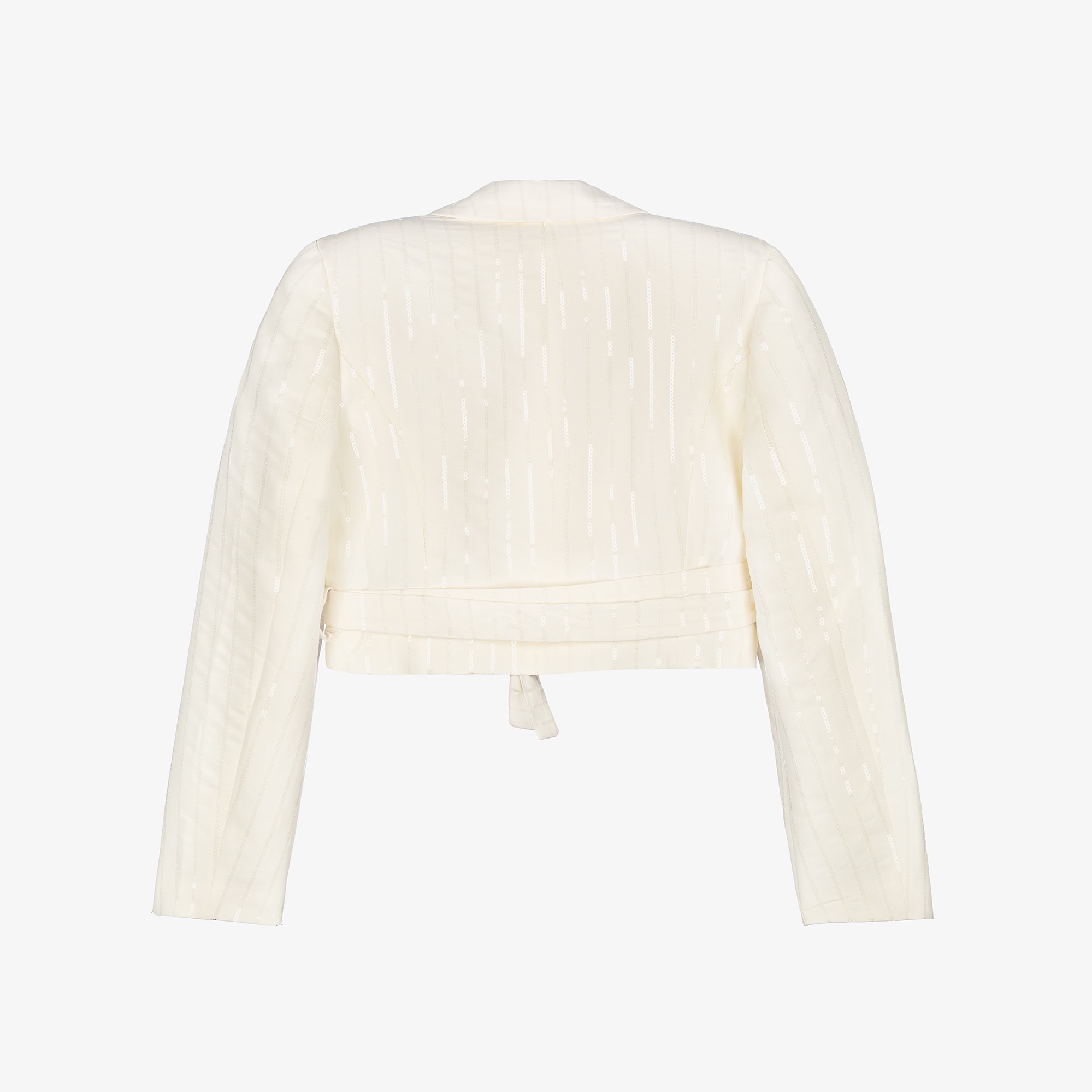 Girls Ivory Sequinned Cropped Blazer with Ties - View 3