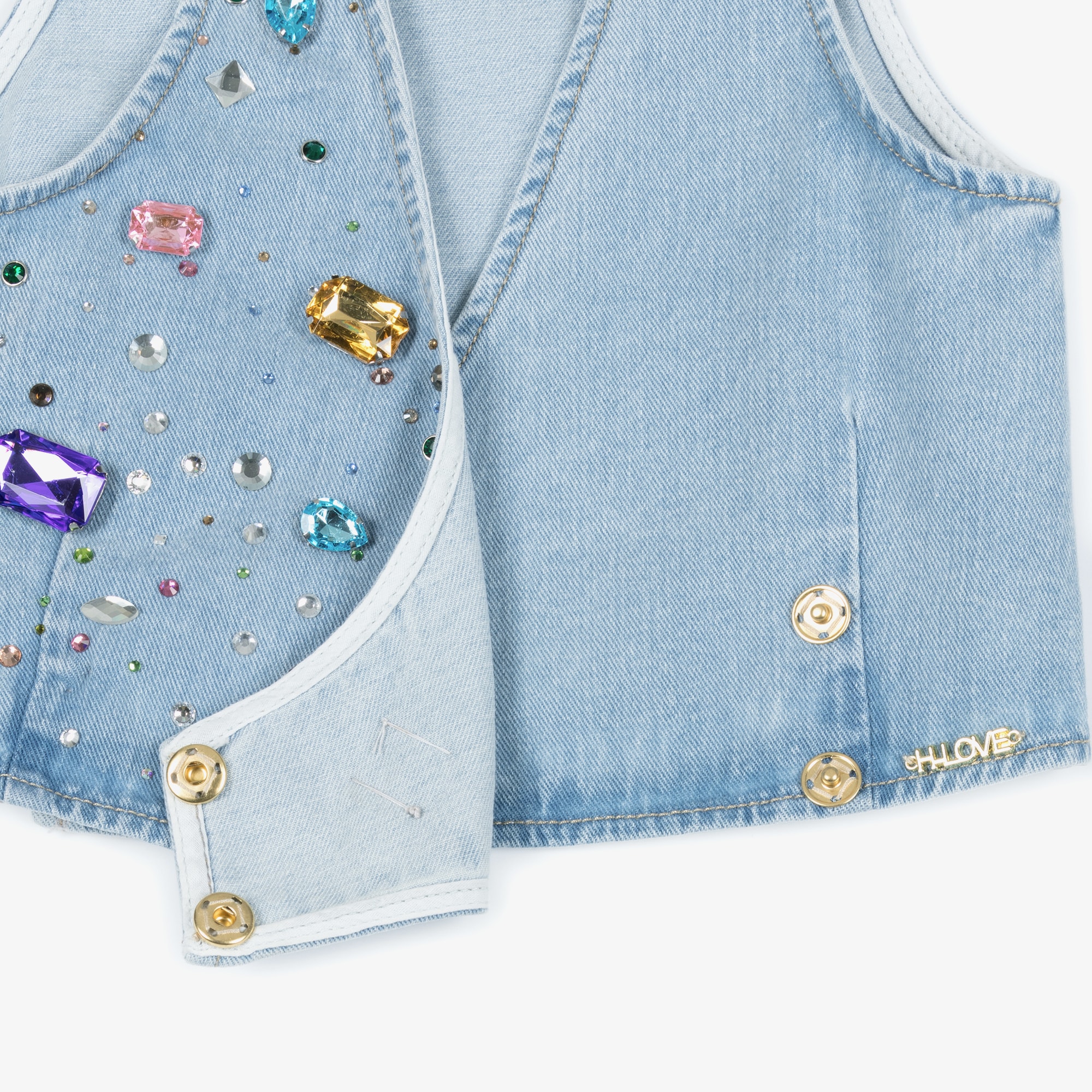 Girls Light Blue Denim Waistcoat with Jewels - View 3