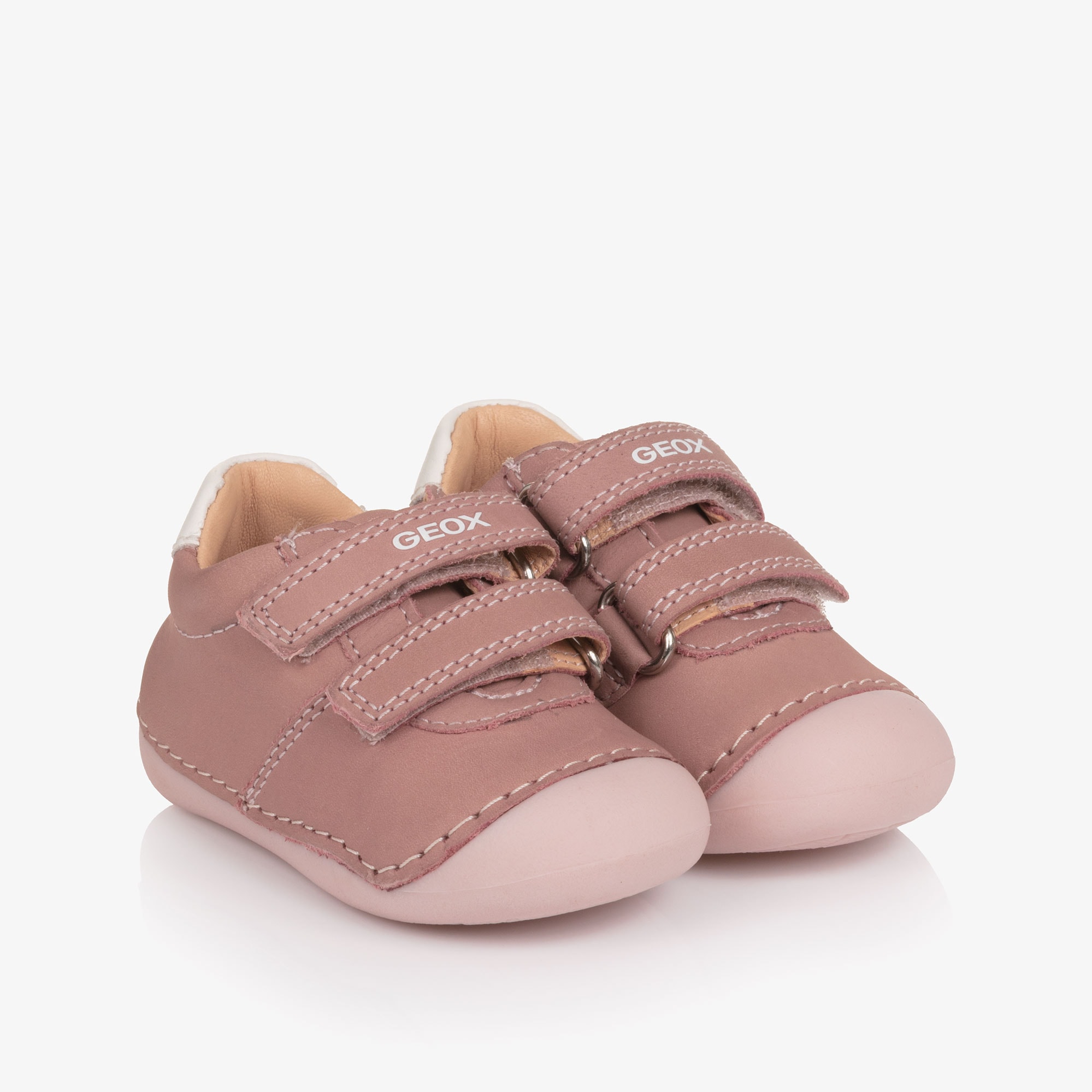 Girls Pink Leather First Walkers - View 1