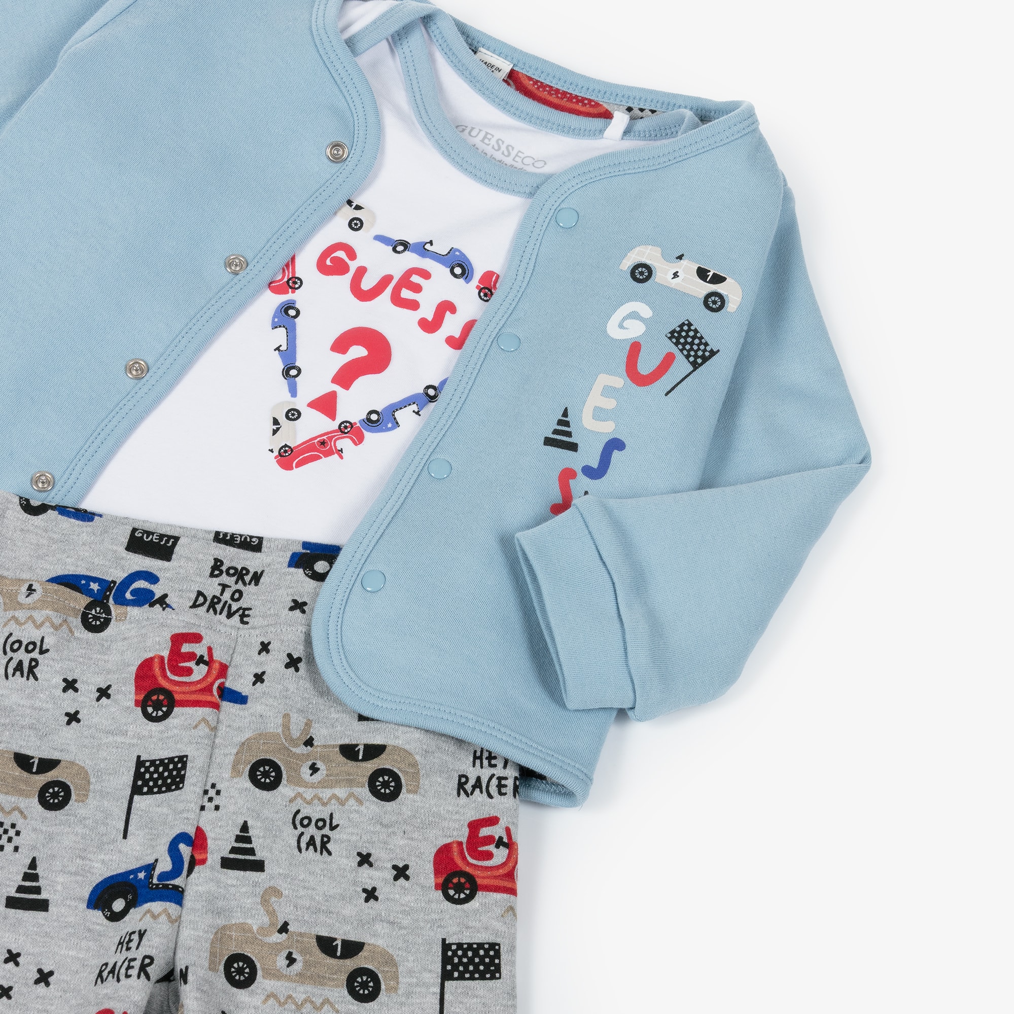 Baby Boys Blue Cotton Racing Car Reversible Tracksuit Set - View 5