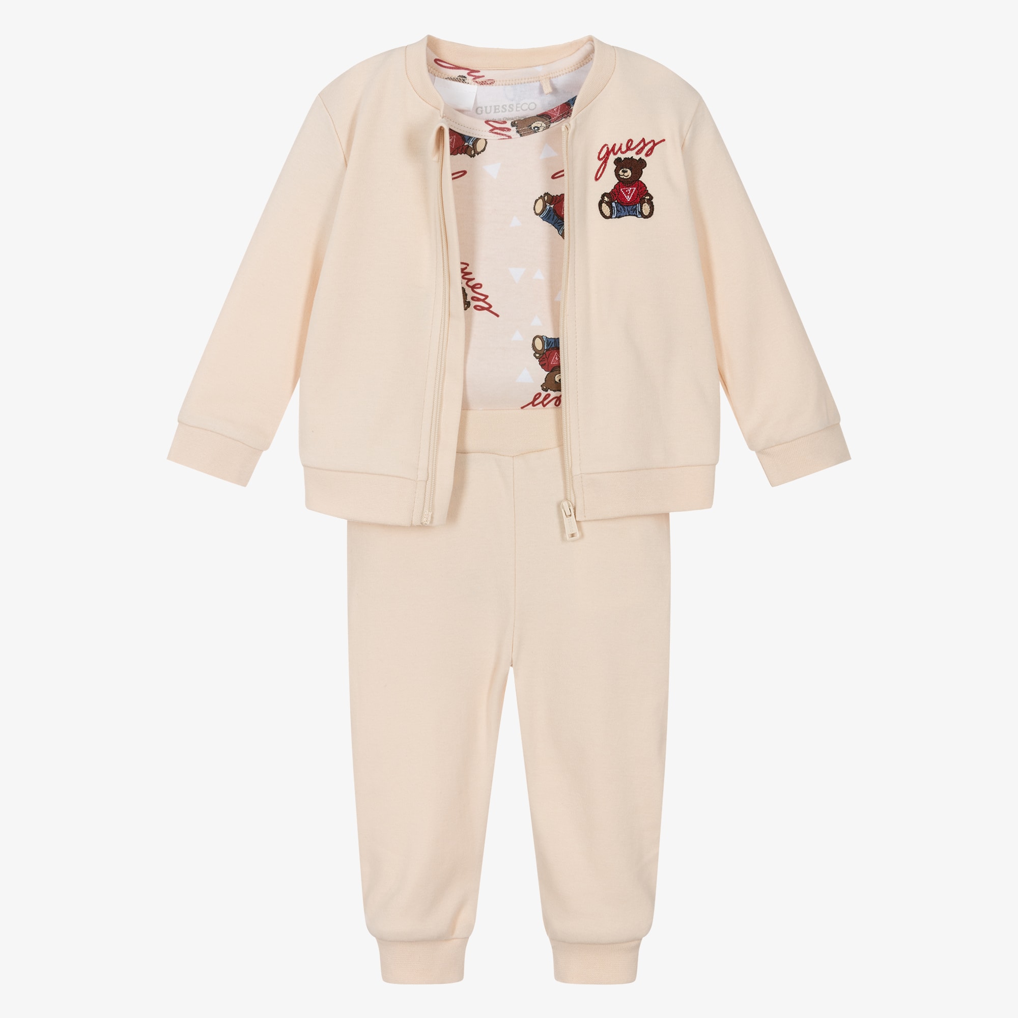 Baby Girls Pale Pink Tracksuit Set with Teddy Bear Motifs - View 1