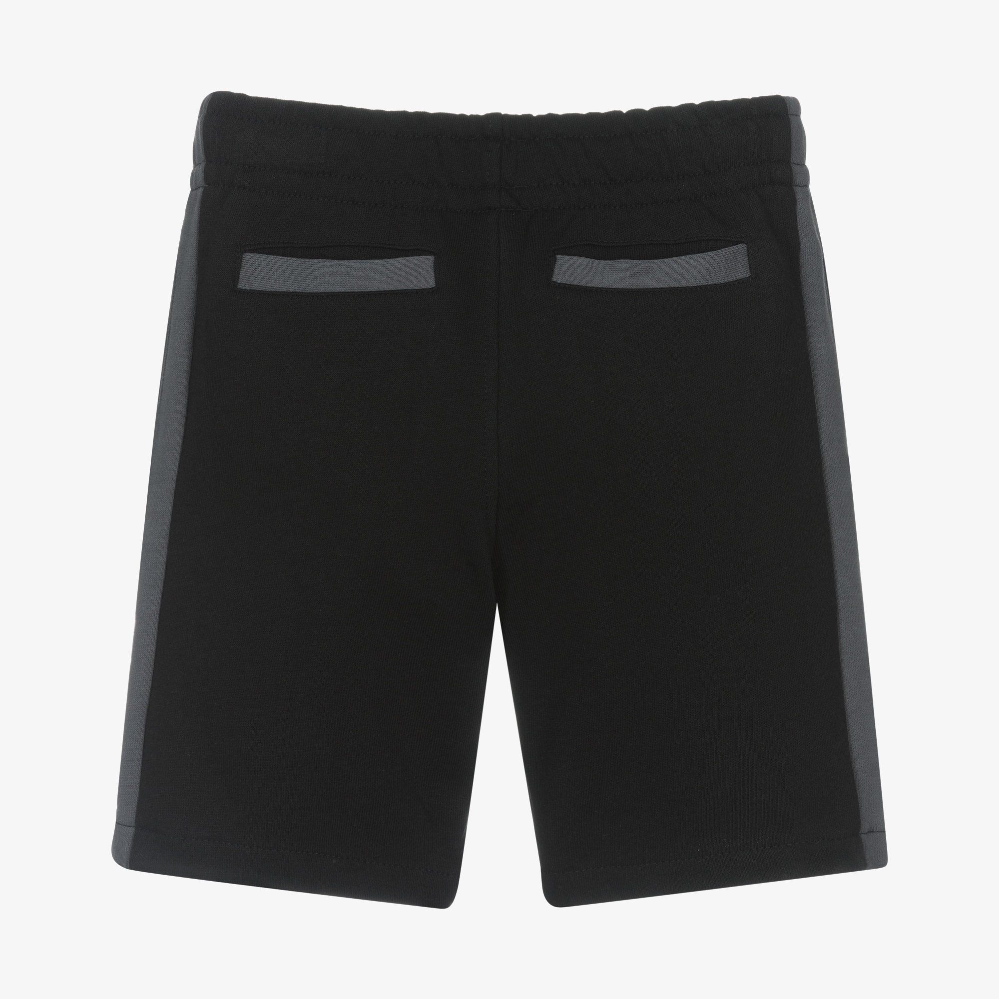 Boys Black Cotton Jersey Shorts with Yellow Logo Print - View 2