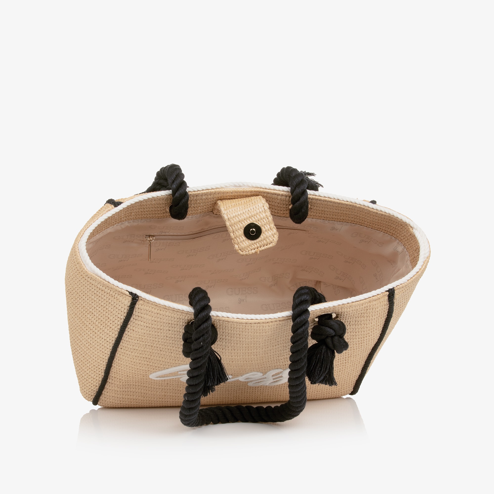 Girls Beige Straw Tote with Rope Handles (36cm) - View 5